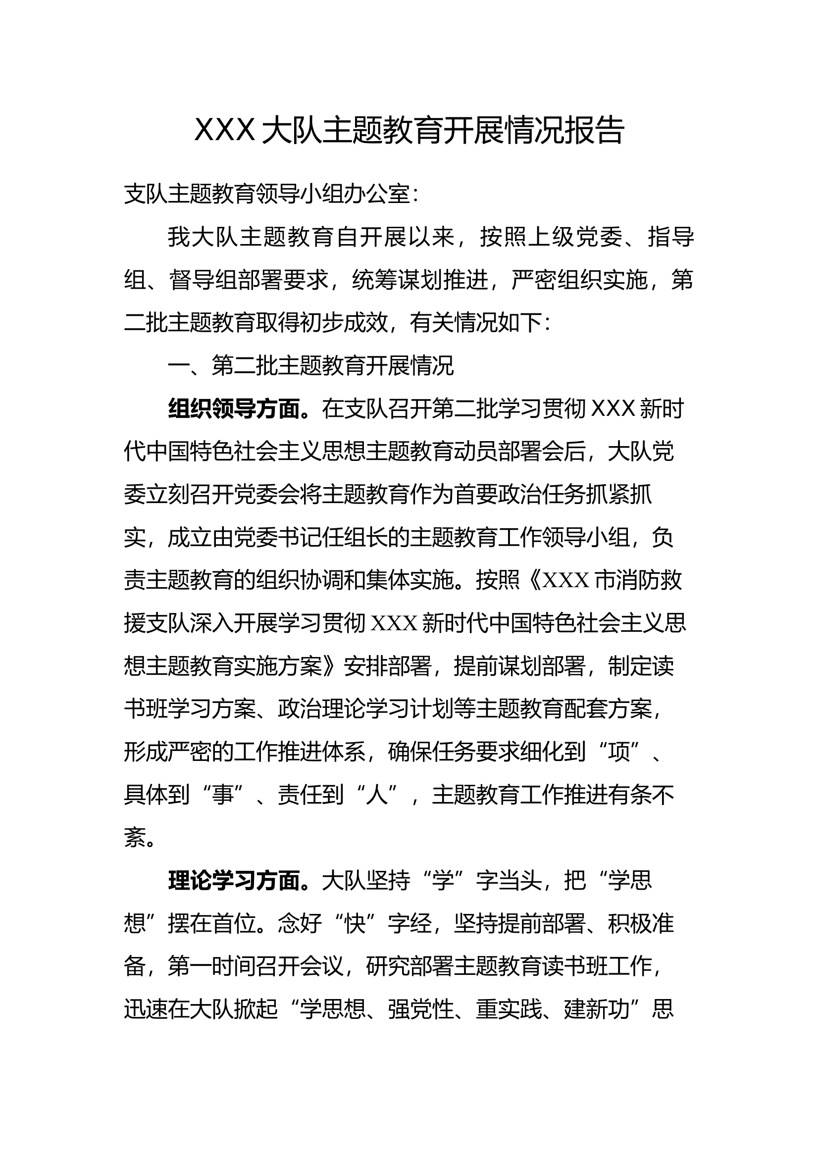 -xx大队主题教育开展情况报告 -.docx 第1页