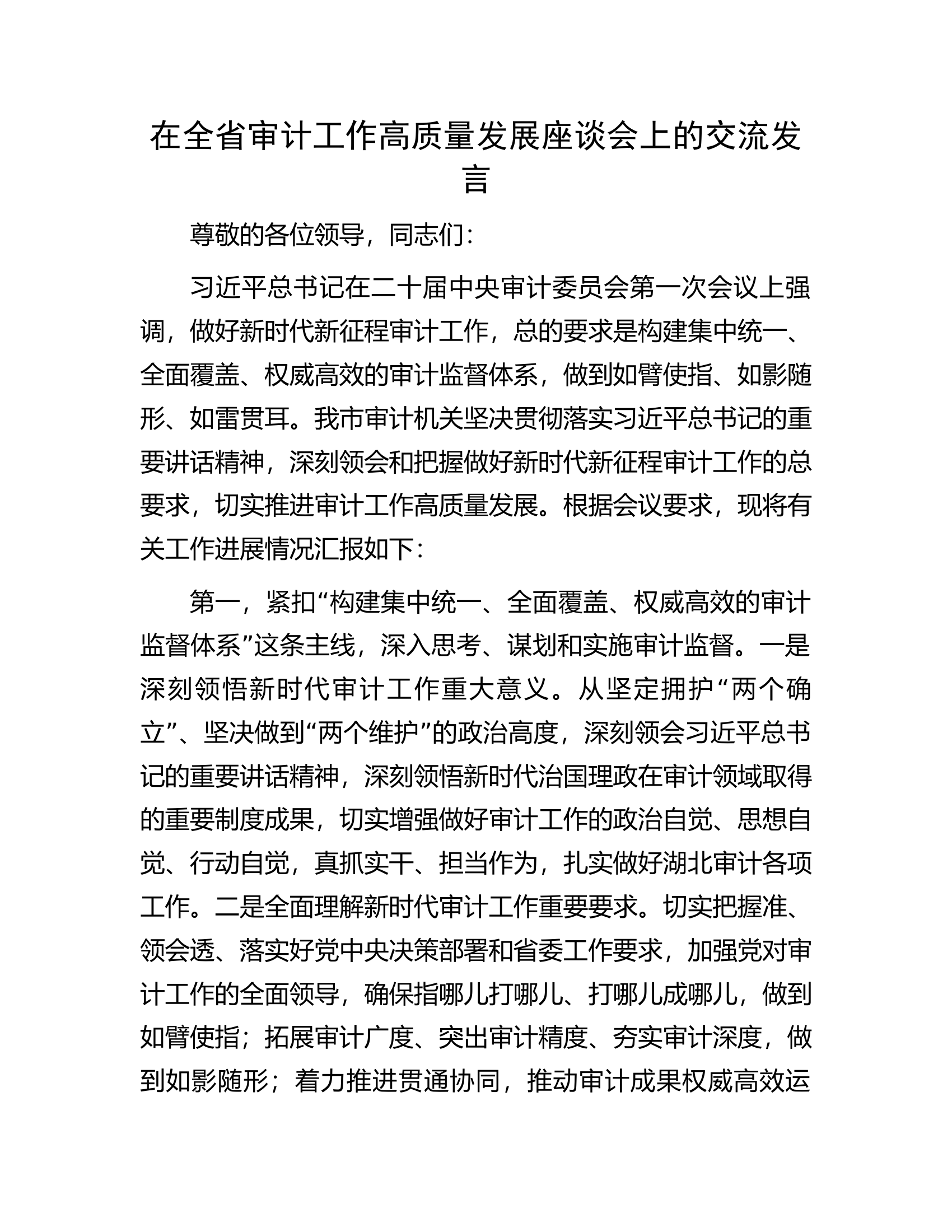 在全省审计工作高质量发展座谈会上的交流发言.docx 第1页