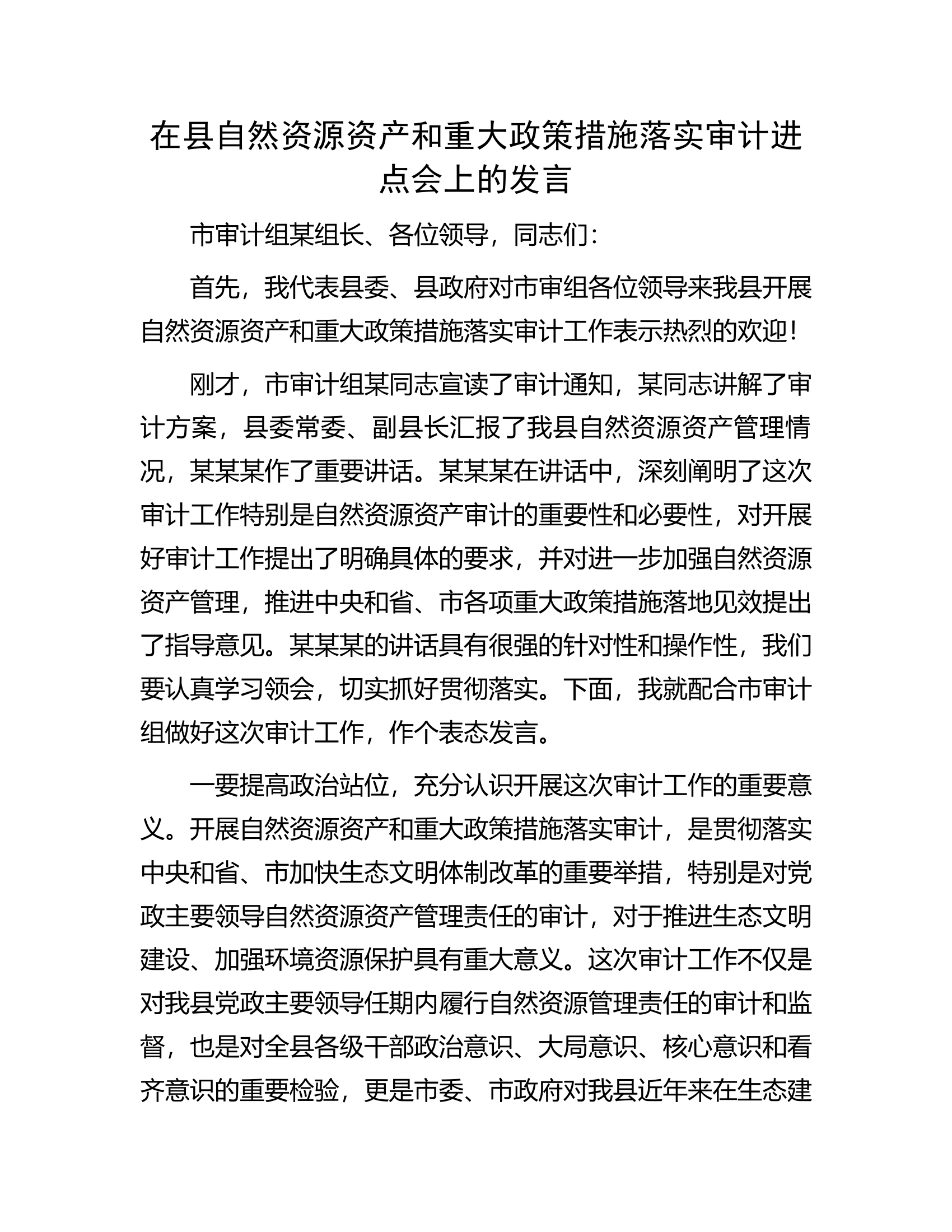 在县自然资源资产和重大政策措施落实审计进点会上的发言.docx 第1页
