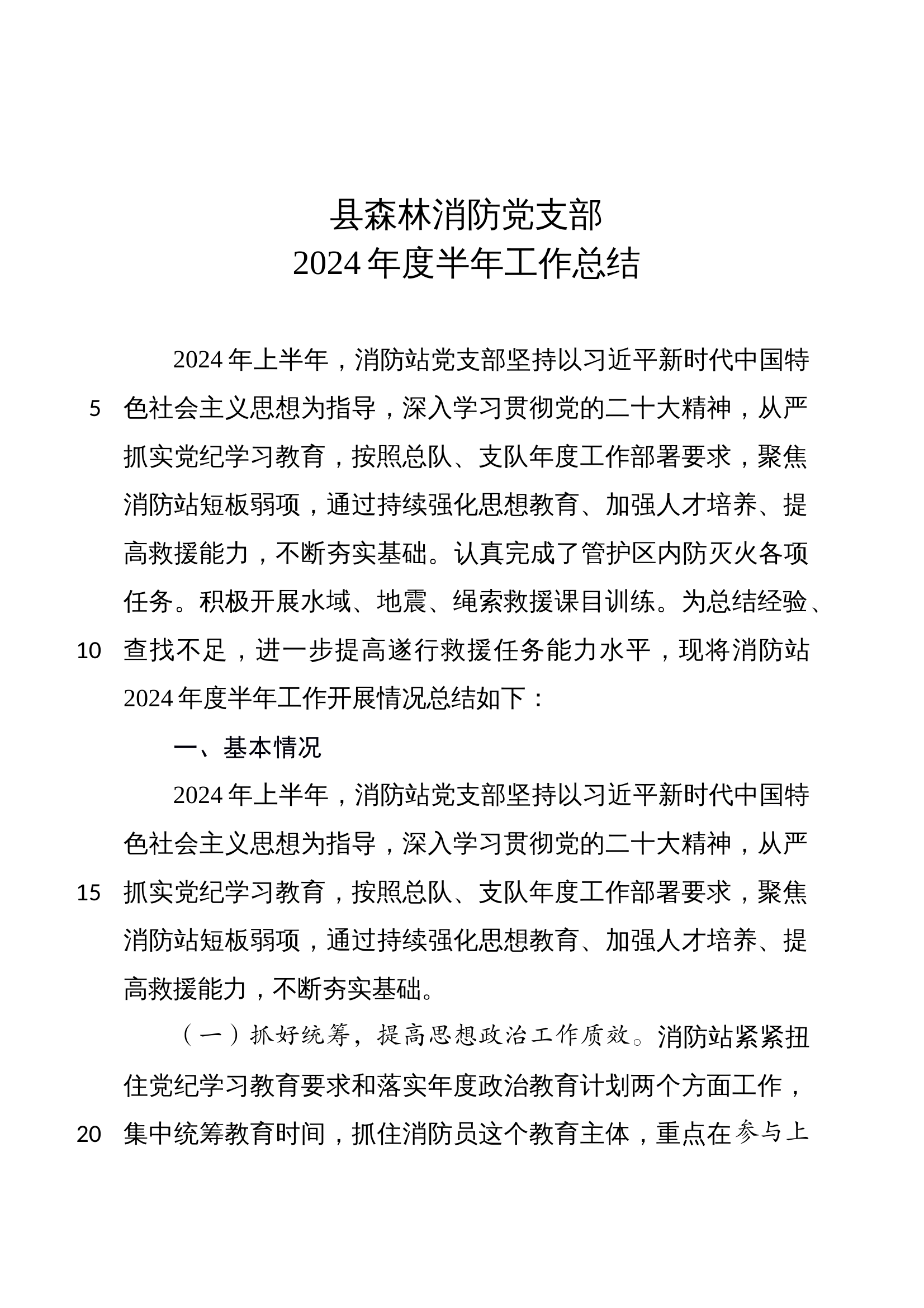 森林消防党支部2024年度工作总结 第1页