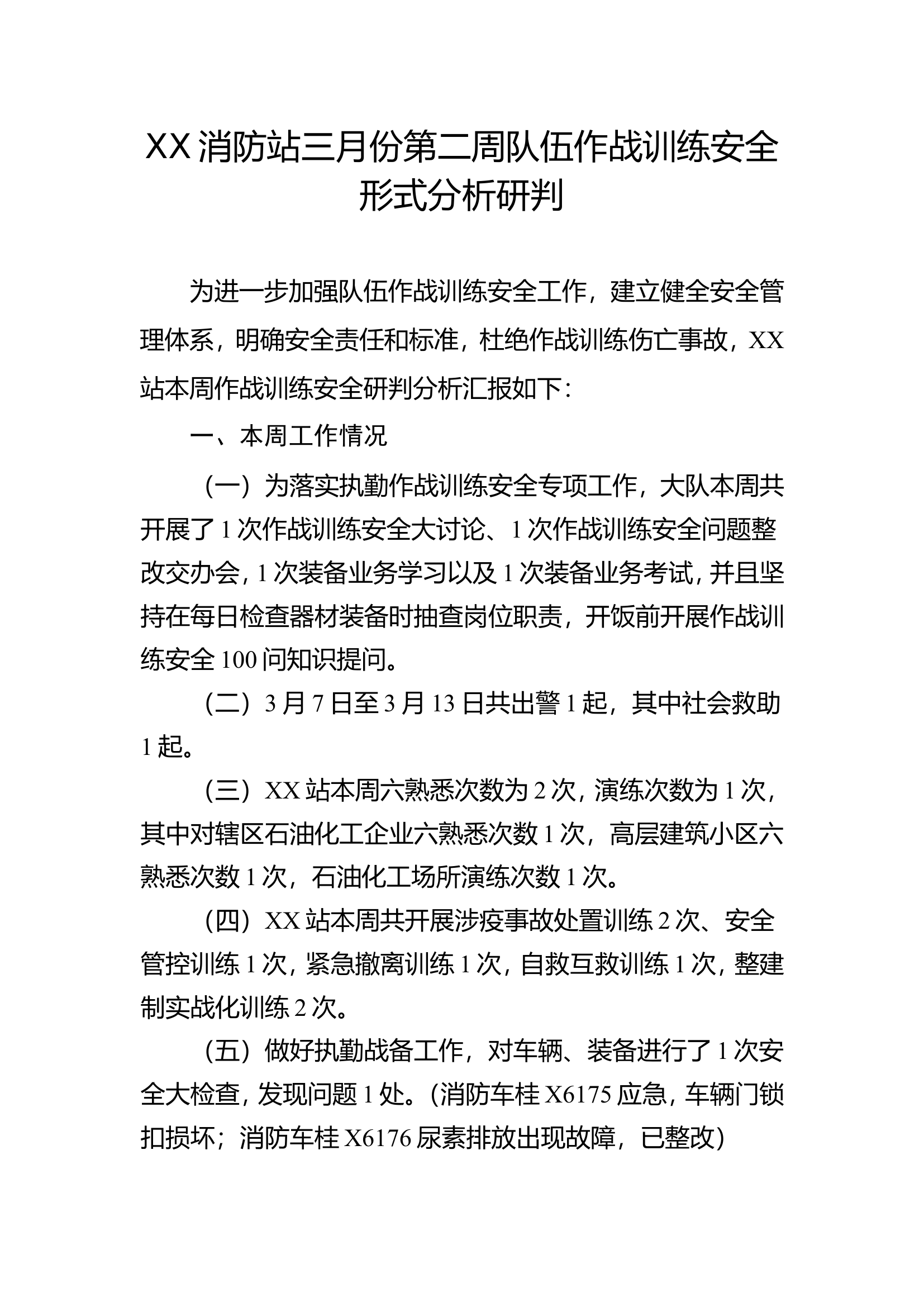 XX消防站三月份第二周队伍作战训练安全形式分析研判.doc 第1页