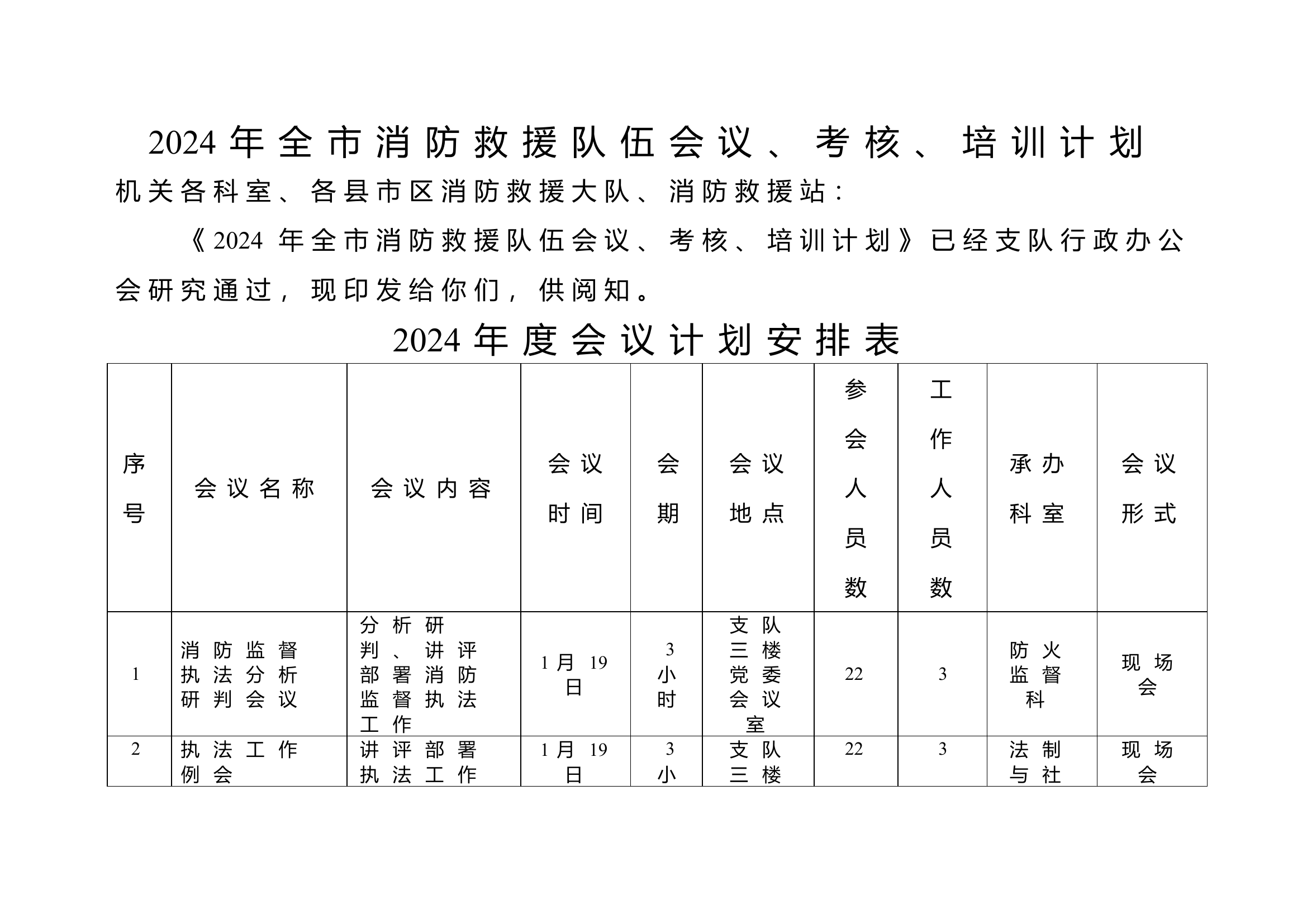 2024年全市消防救援队伍会议、考核、培训计划.doc 第1页