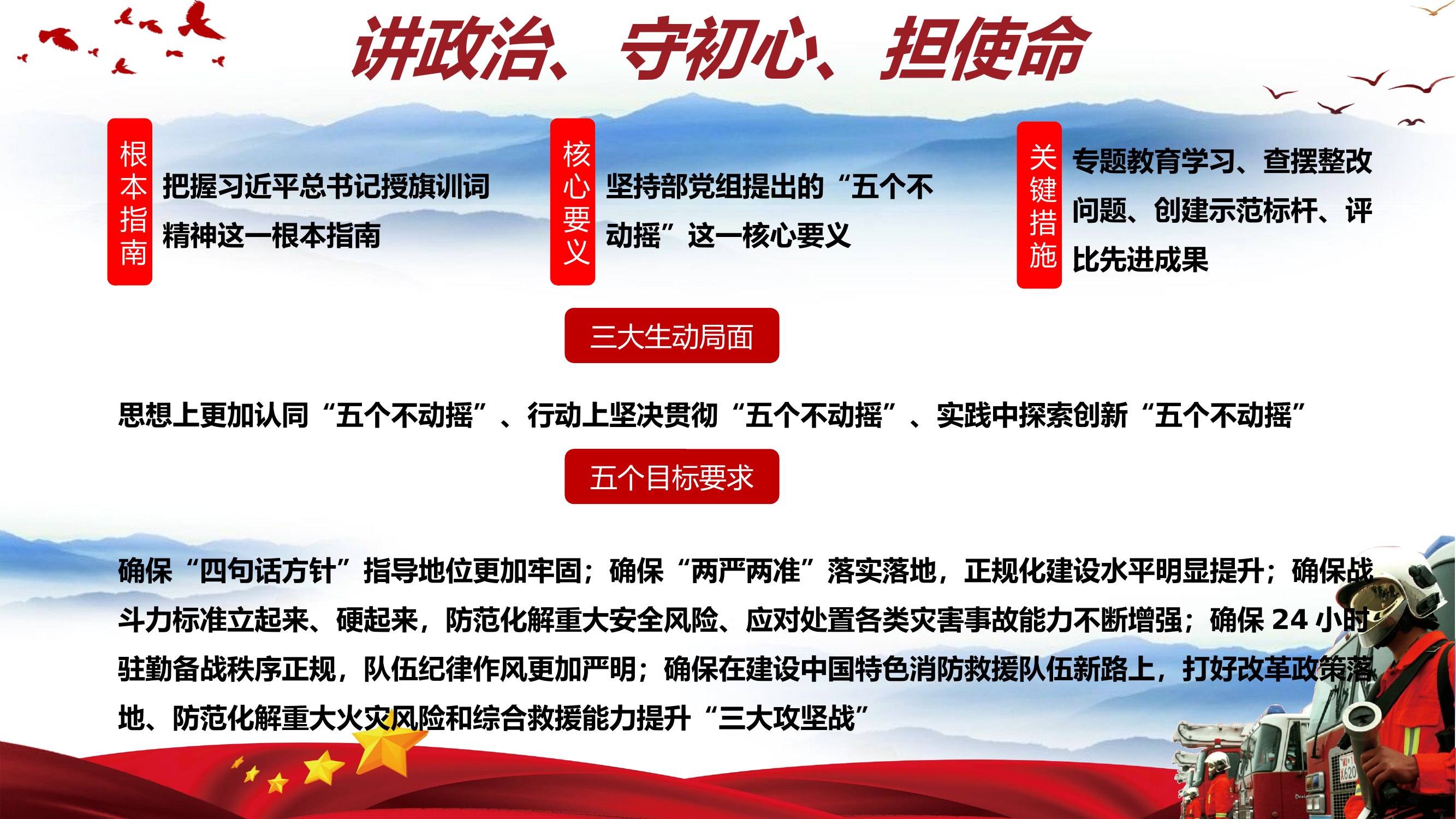 “践行训词精神，担当神圣使命，坚持五个不动摇”主题教育展板.pptx 第1页