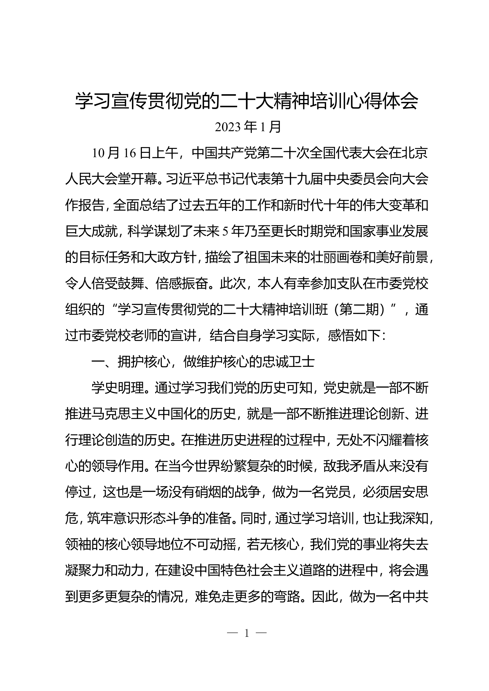 参加支队学习宣传贯彻党的二十大精神培训班心得体会.doc 第1页