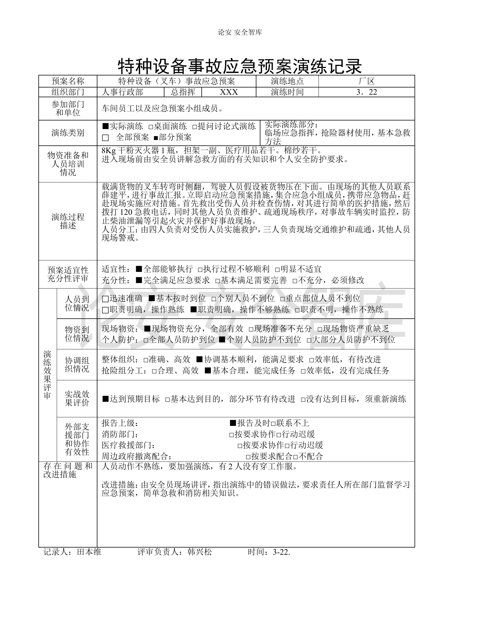 【演练方案】特种设备应急预案演练记录（5页）.doc 第1页