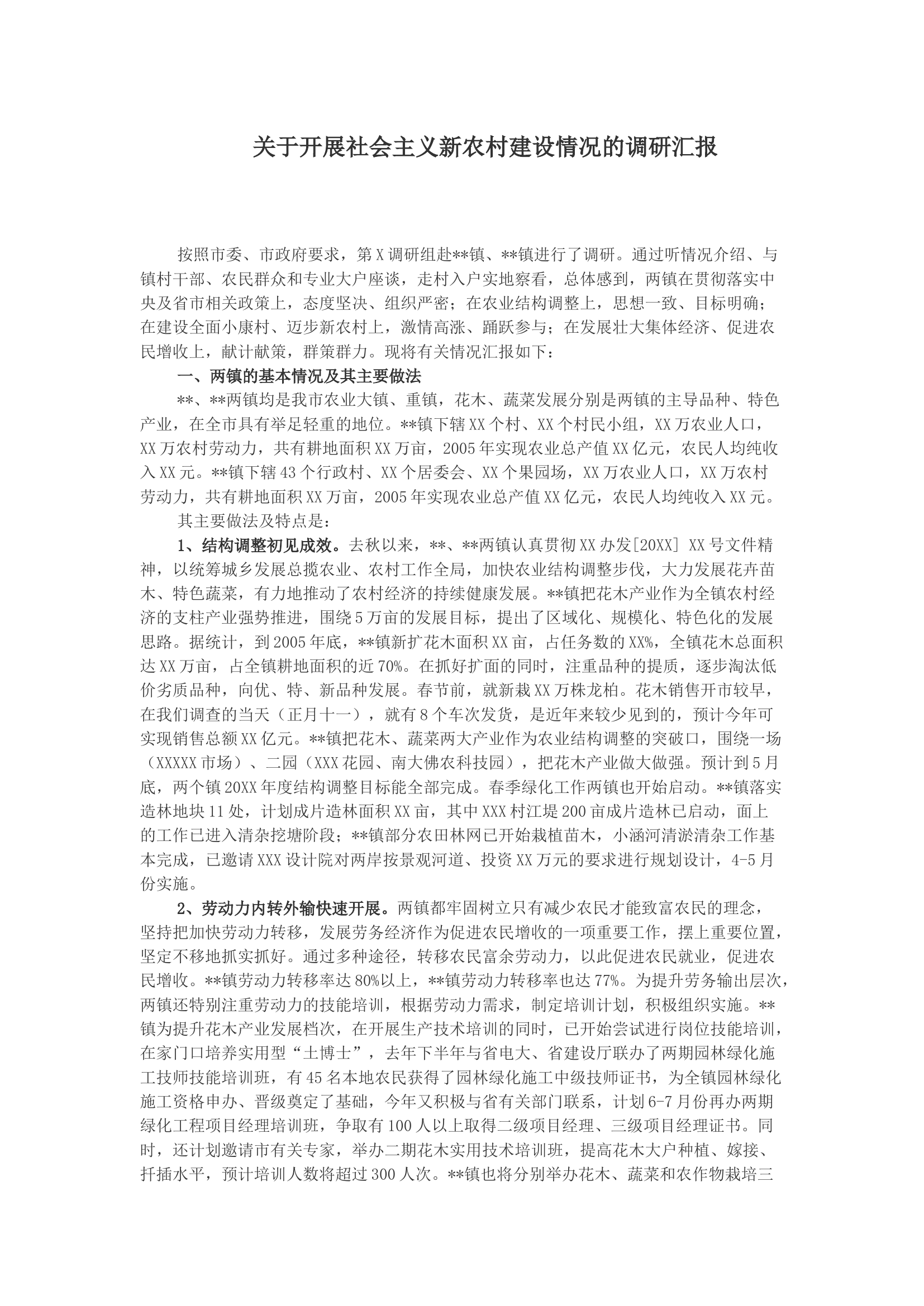 关于开展社会主义新农村建设情况的调研汇报.docx 第1页