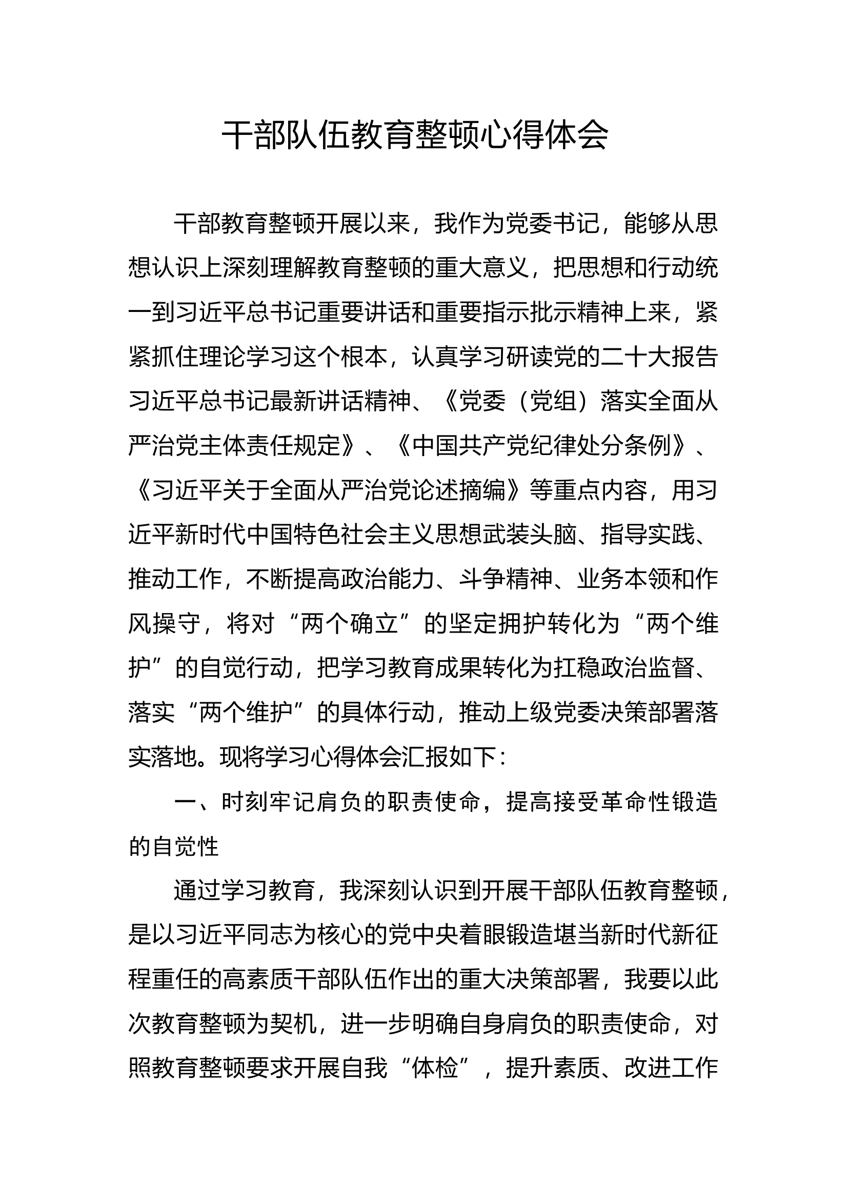 干部队伍教育整顿心得体会（7） .docx 第1页