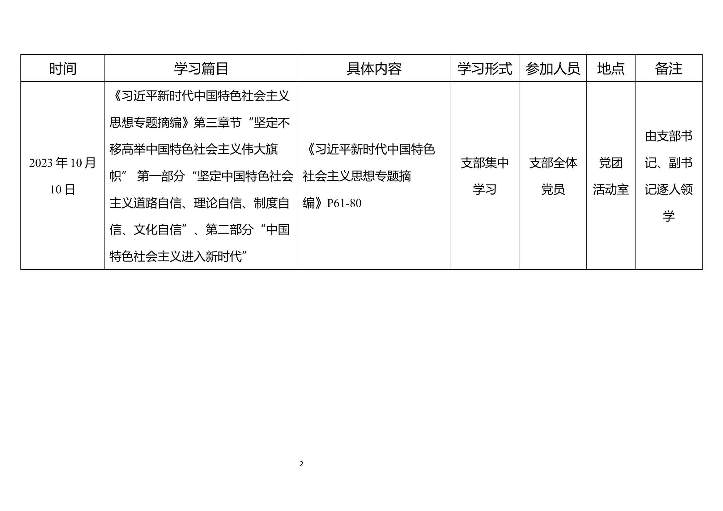 XX支队XX大队各党支部主题教育学习计划表.docx 第2页