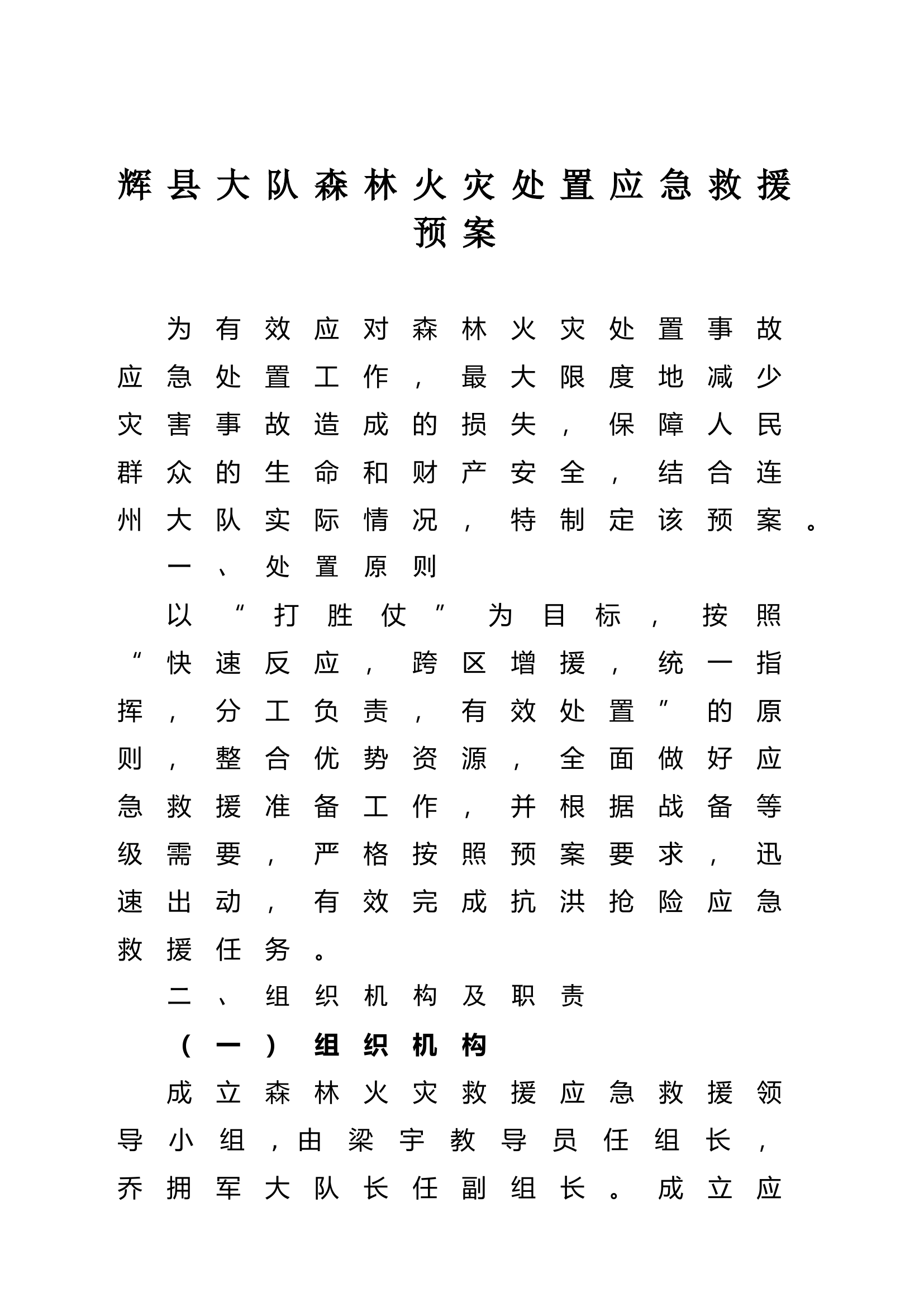 XX大队森林火灾处置应急救援预案.doc 第1页