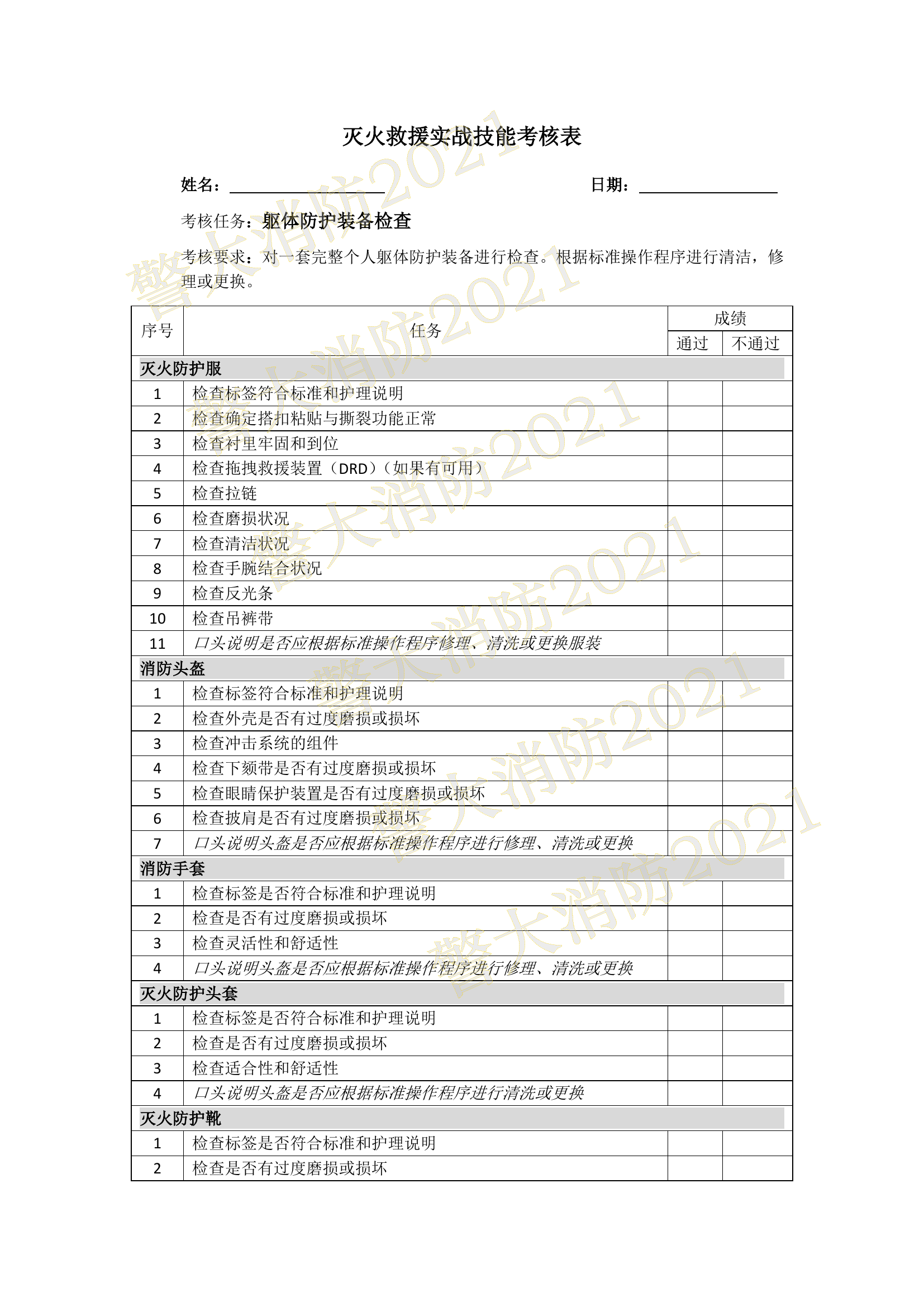 灭火救援指挥与救援能力考核表.躯体防护装备检查.pdf 第1页