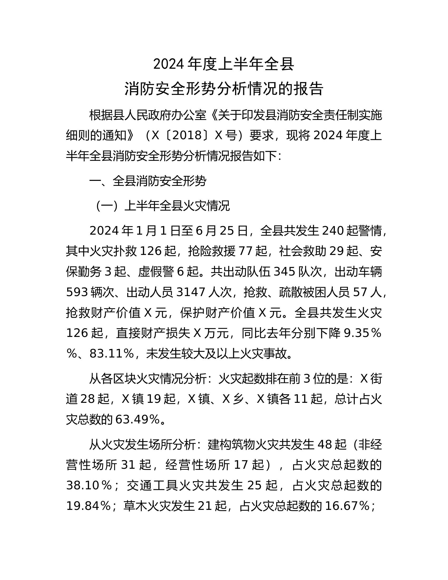 2024年度上半年全县消防安全形势分析情况的报告.docx 第1页