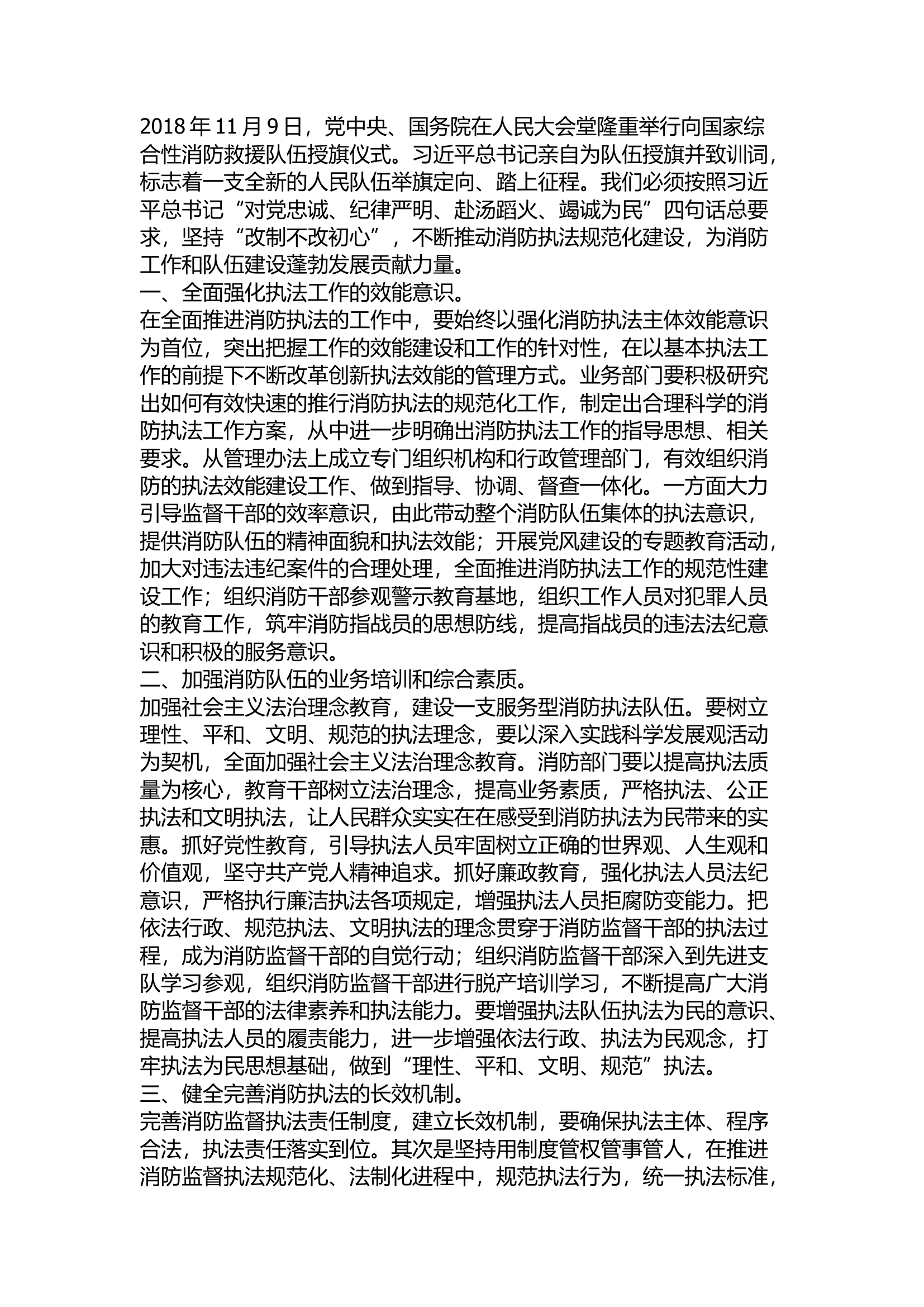 精品：践行训词精神 全面加强消防救援队伍执法规范化建设.docx 第1页