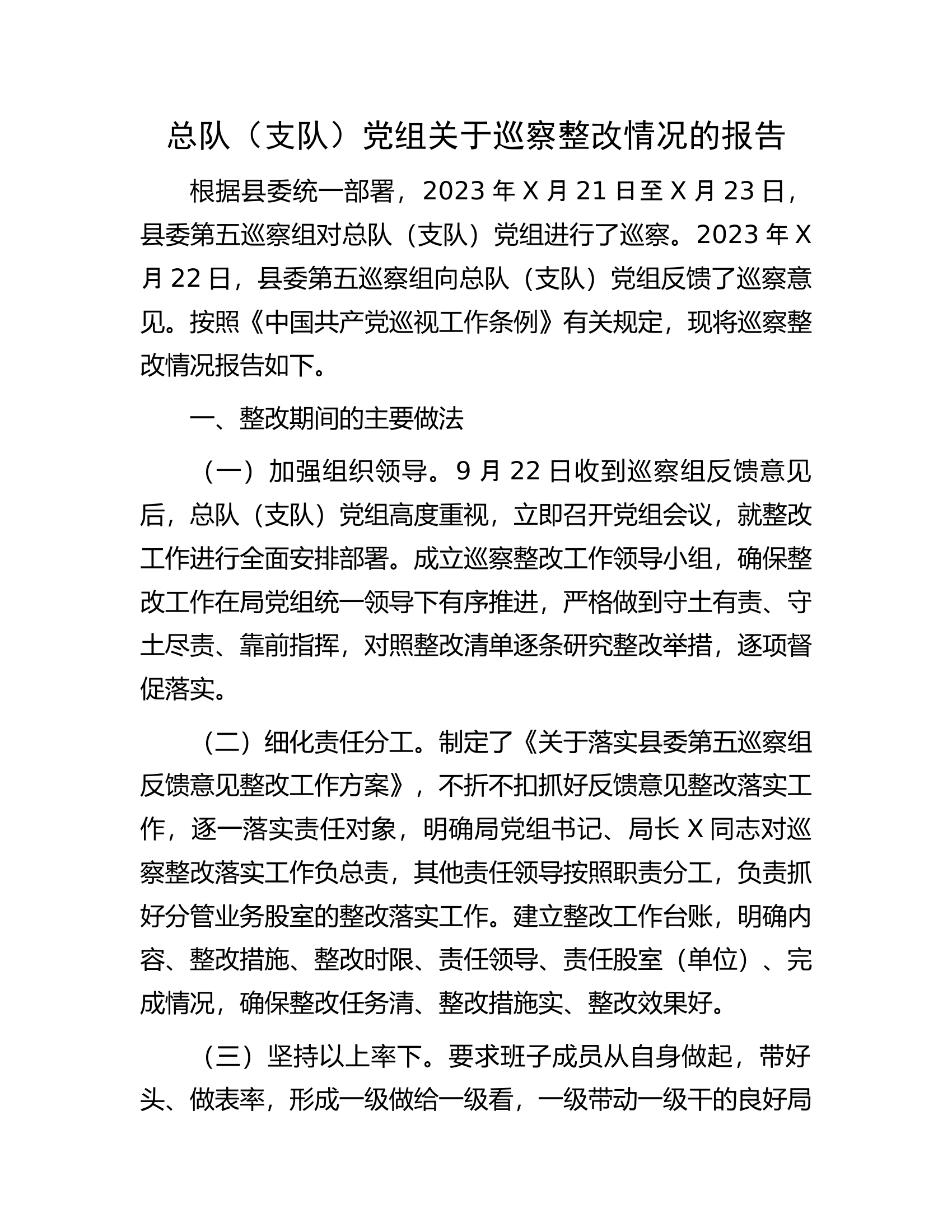 总队（支队）党组关于巡察整改情况的报告..........docx 第1页