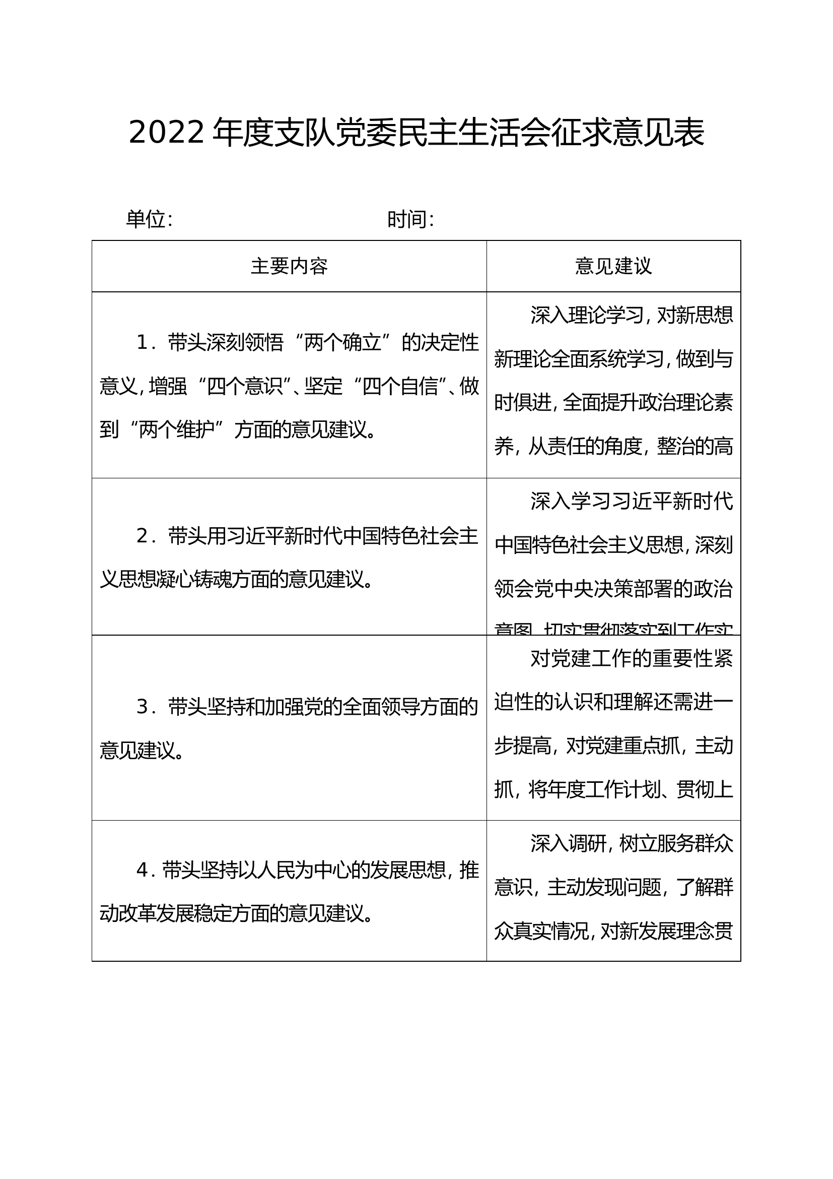 2022年度支队党委民主生活会征求意见表.doc 第1页