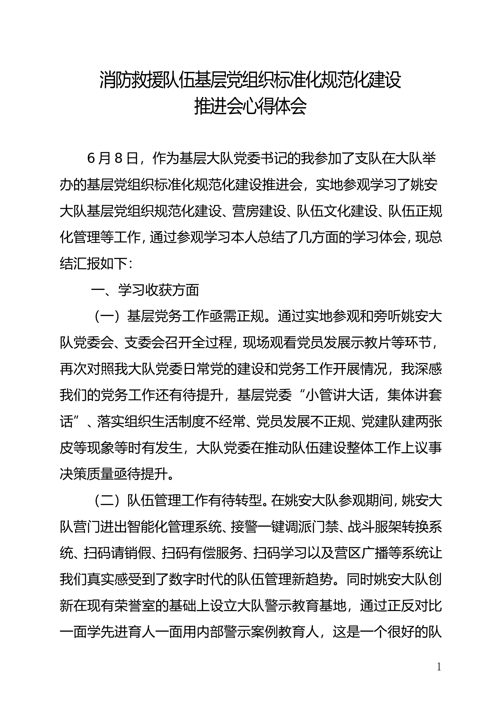 消防救援队伍基层党组织标准化规范化建设推进会心得体会 (2).doc 第1页