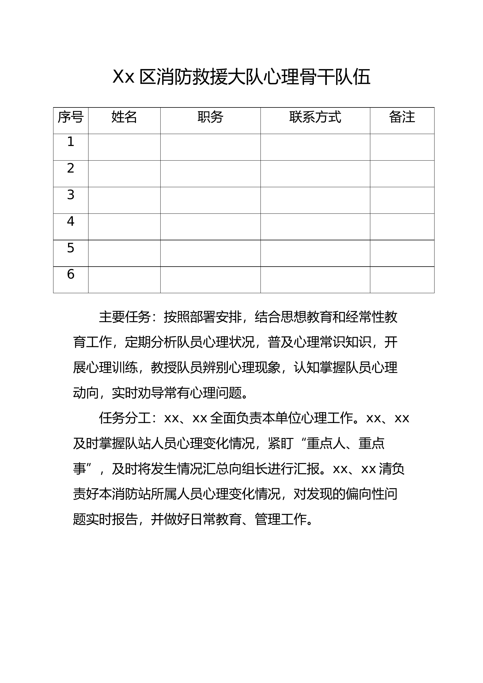 xx区消防救援站心理骨干队伍.docx 第1页