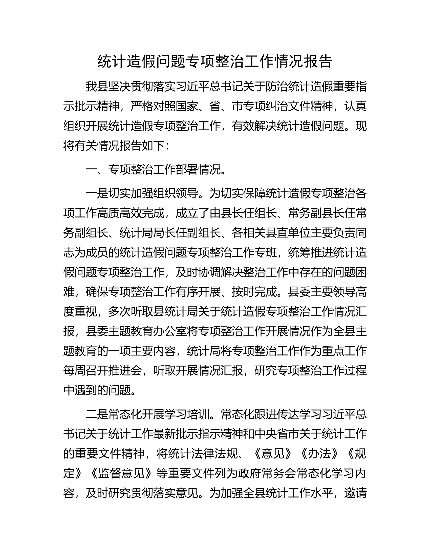 统计造假问题专项整治工作情况报告.docx 第1页