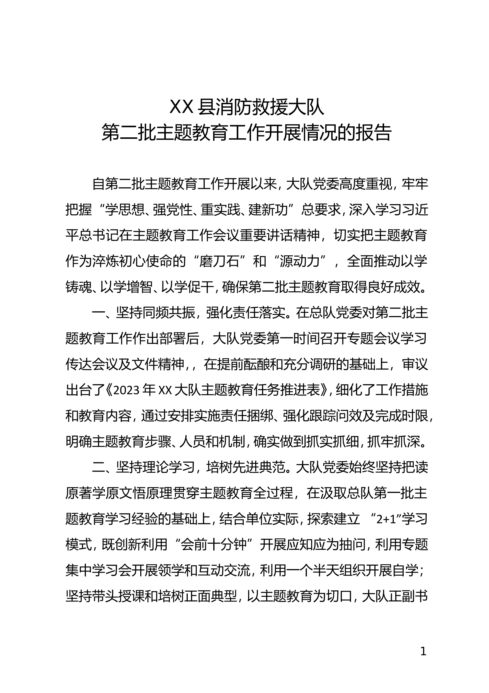 2023年XX大队第二批主题教育工作开展报告.doc 第1页