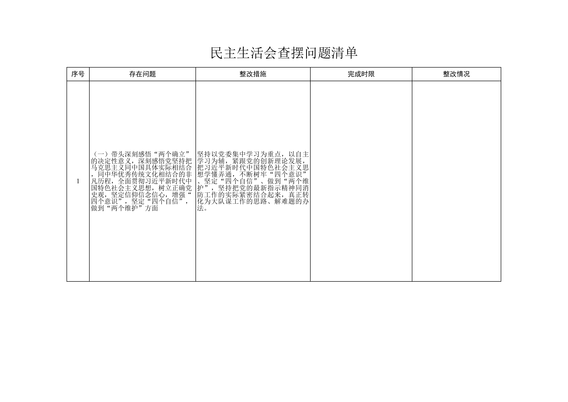 民主生活会查摆问题清单.xls 第1页
