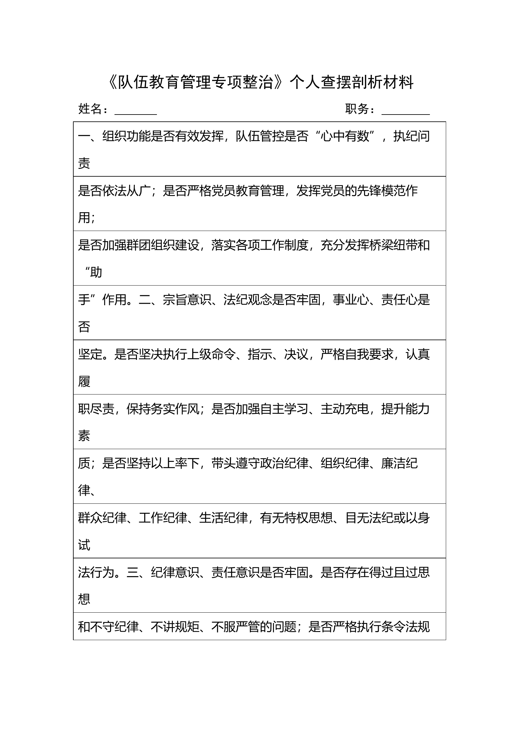 《队伍教育管理专项整治》个人查摆剖析材料.docx 第1页