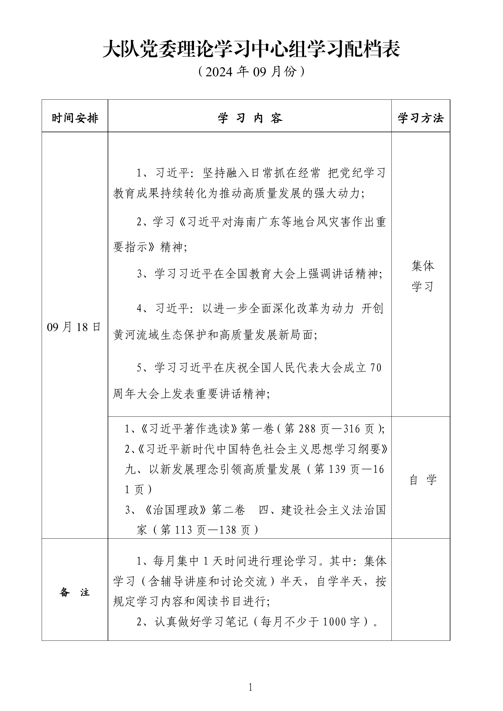 大队党委理论学习中心组学习配档表2024-09.pdf 第1页