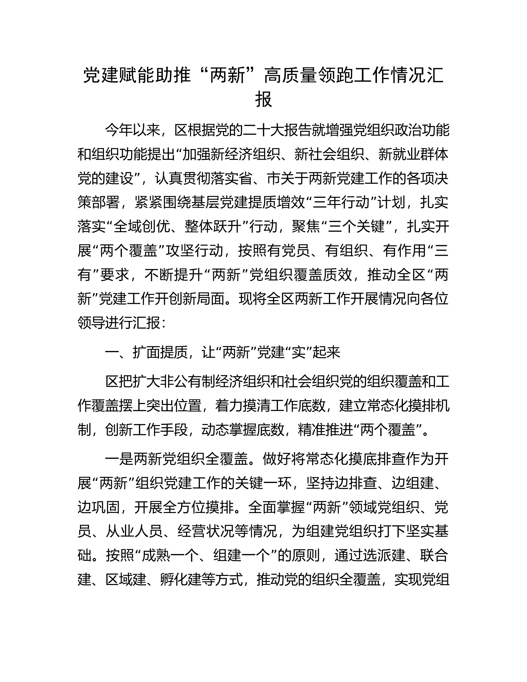 党建赋能助推“两新”高质量领跑工作情况汇报.docx 第1页
