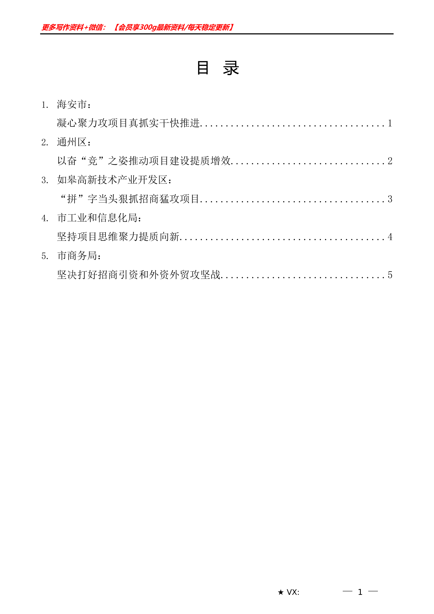 （5篇）南通全市招商引资暨项目建设推进会发言材料汇编.doc 第1页