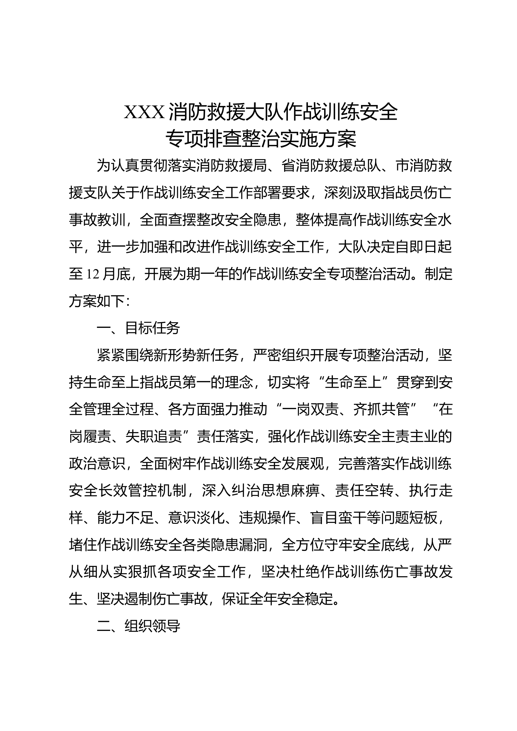 消防救援大队作战训练安全专项排查整治实施方案.docx 第1页