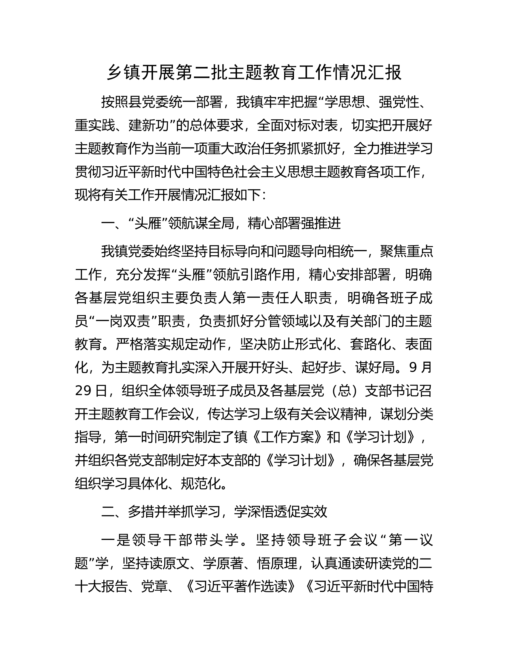 乡镇开展第二批主题教育工作情况汇报.docx 第1页