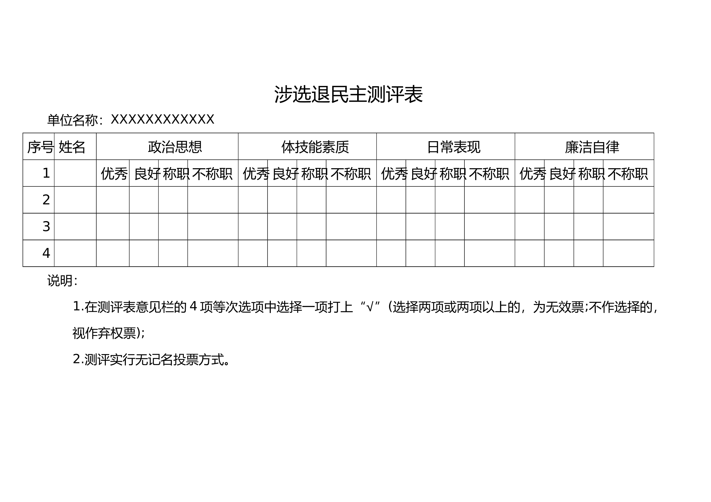 涉选退民主测评表 第1页