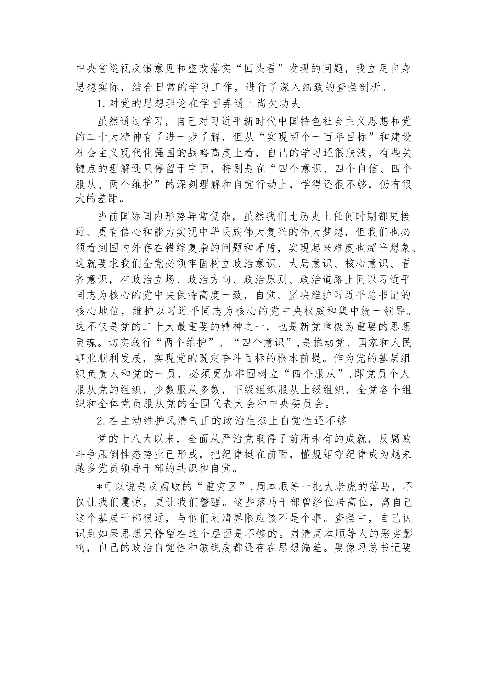 2023年巡视整改专题民主生活会个人对照检查材料12篇.docx 第2页
