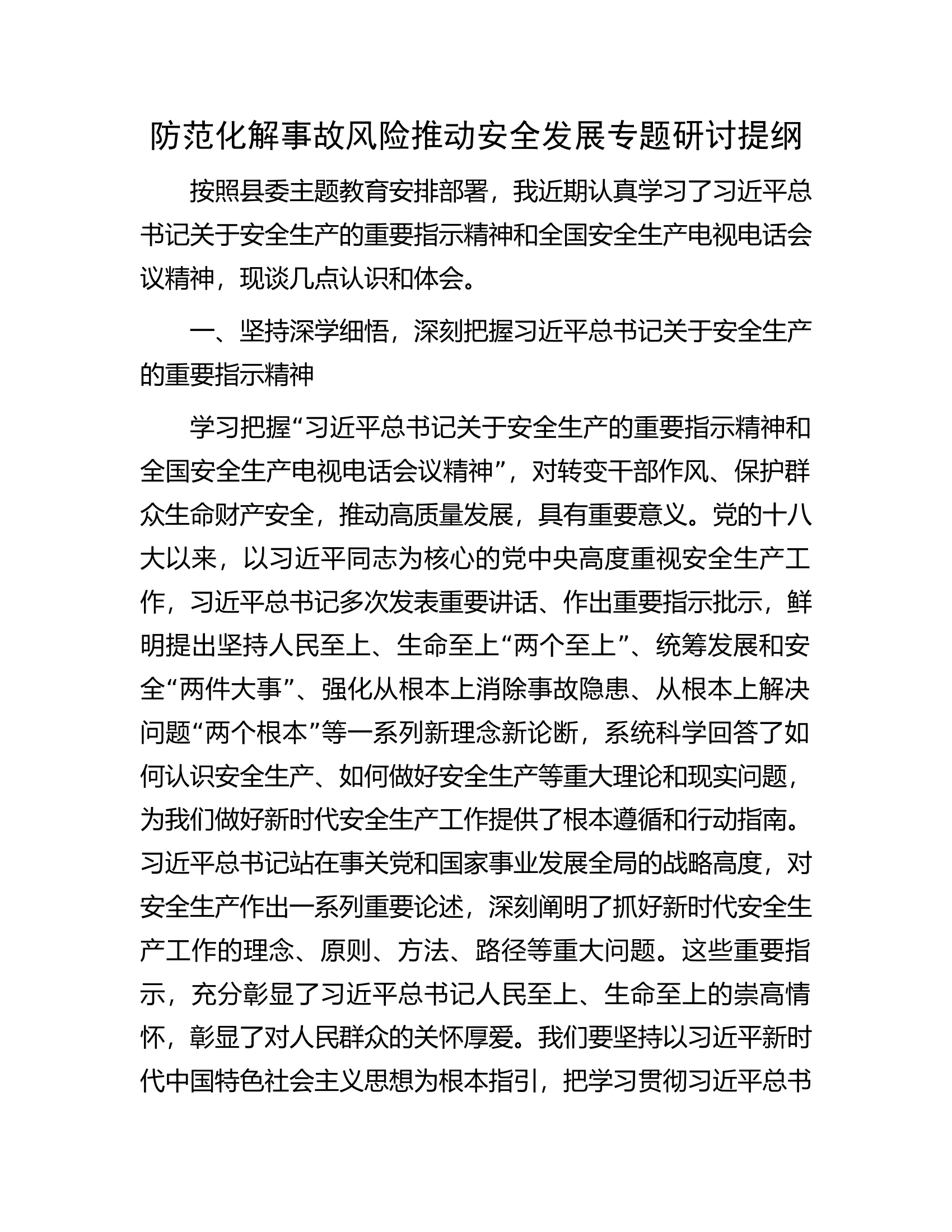 防范化解事故风险推动安全发展专题研讨提纲.docx 第1页