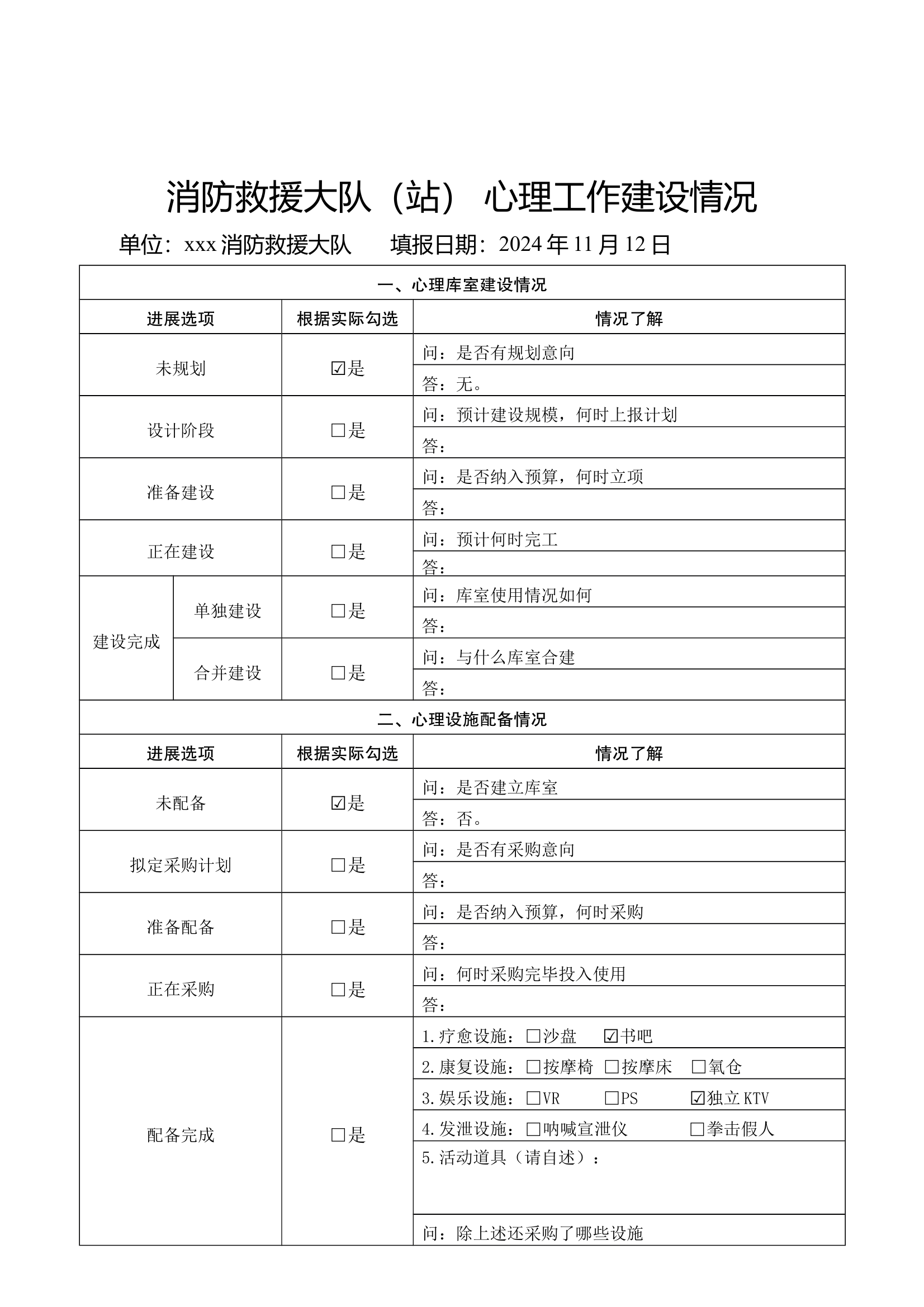 消防救援大队（站） 心理工作建设情况 第1页
