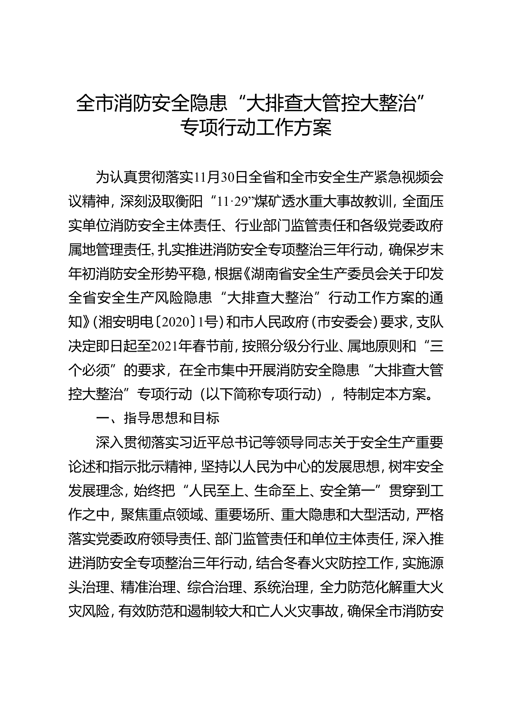 全市消防安全隐患“大排查大管控大整治”专项行动工作方案.doc 第1页