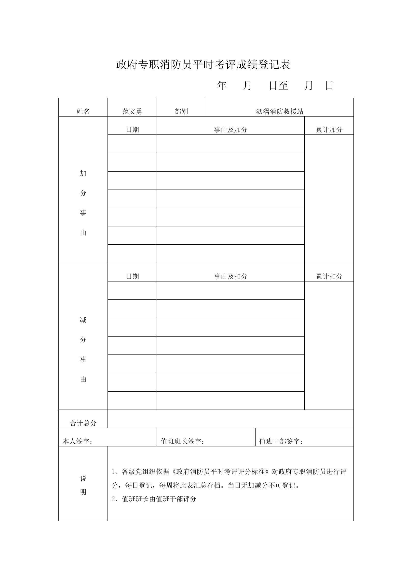 政府专职消防员平时考评成绩登记表（月）.docx 第1页