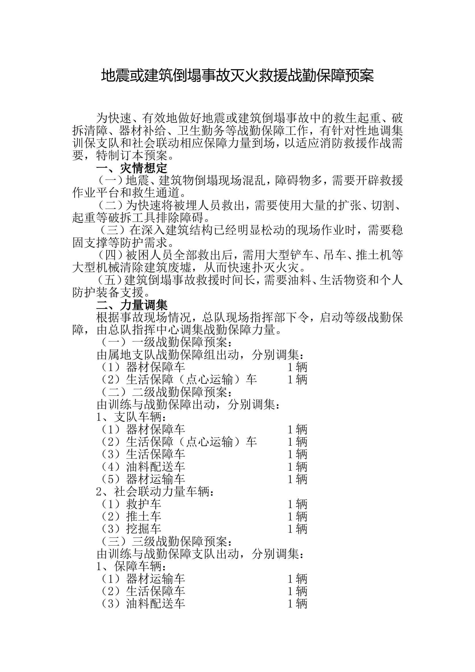 地震或建筑倒塌事故灭火救援战勤保障预案.doc 第1页