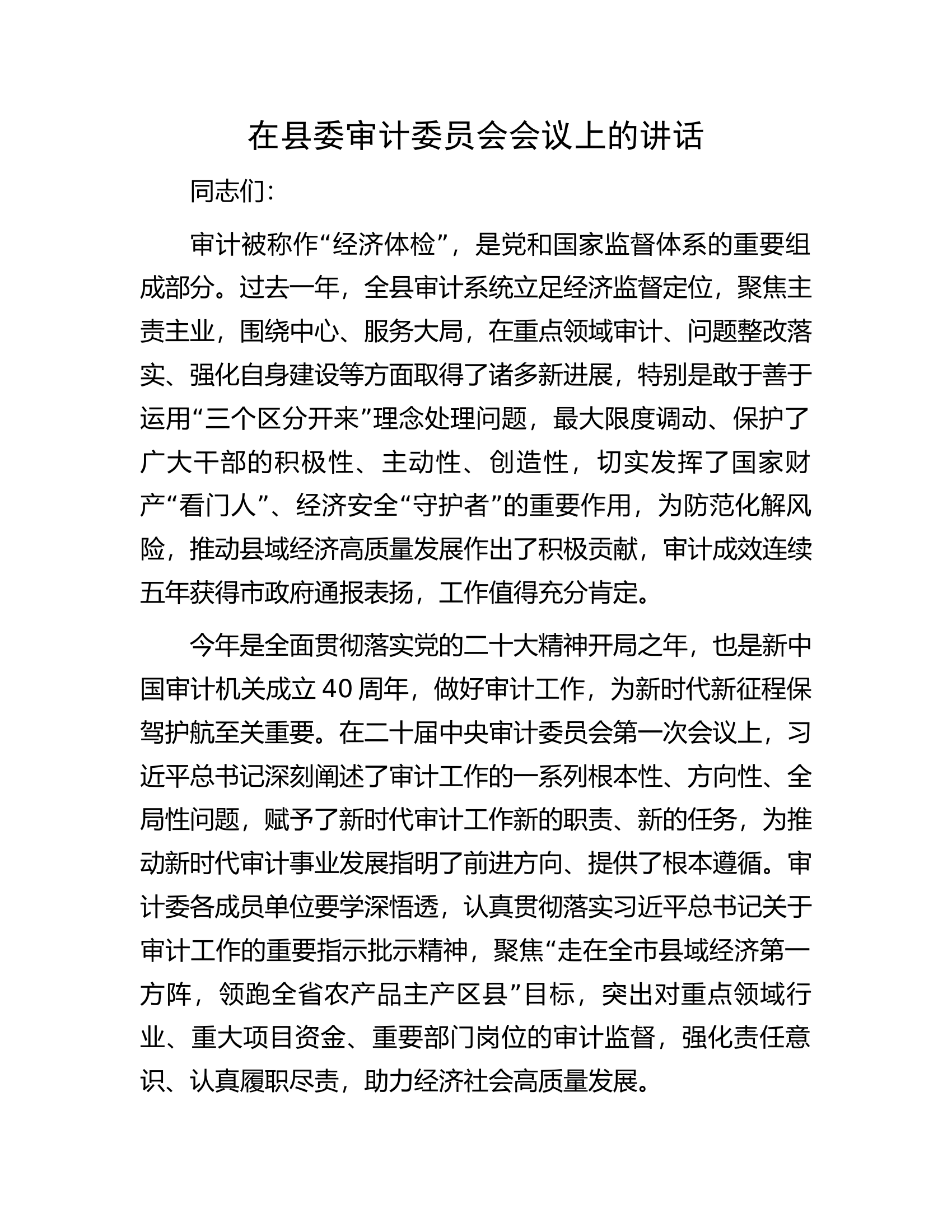 在县委审计委员会会议上的讲话.docx 第1页