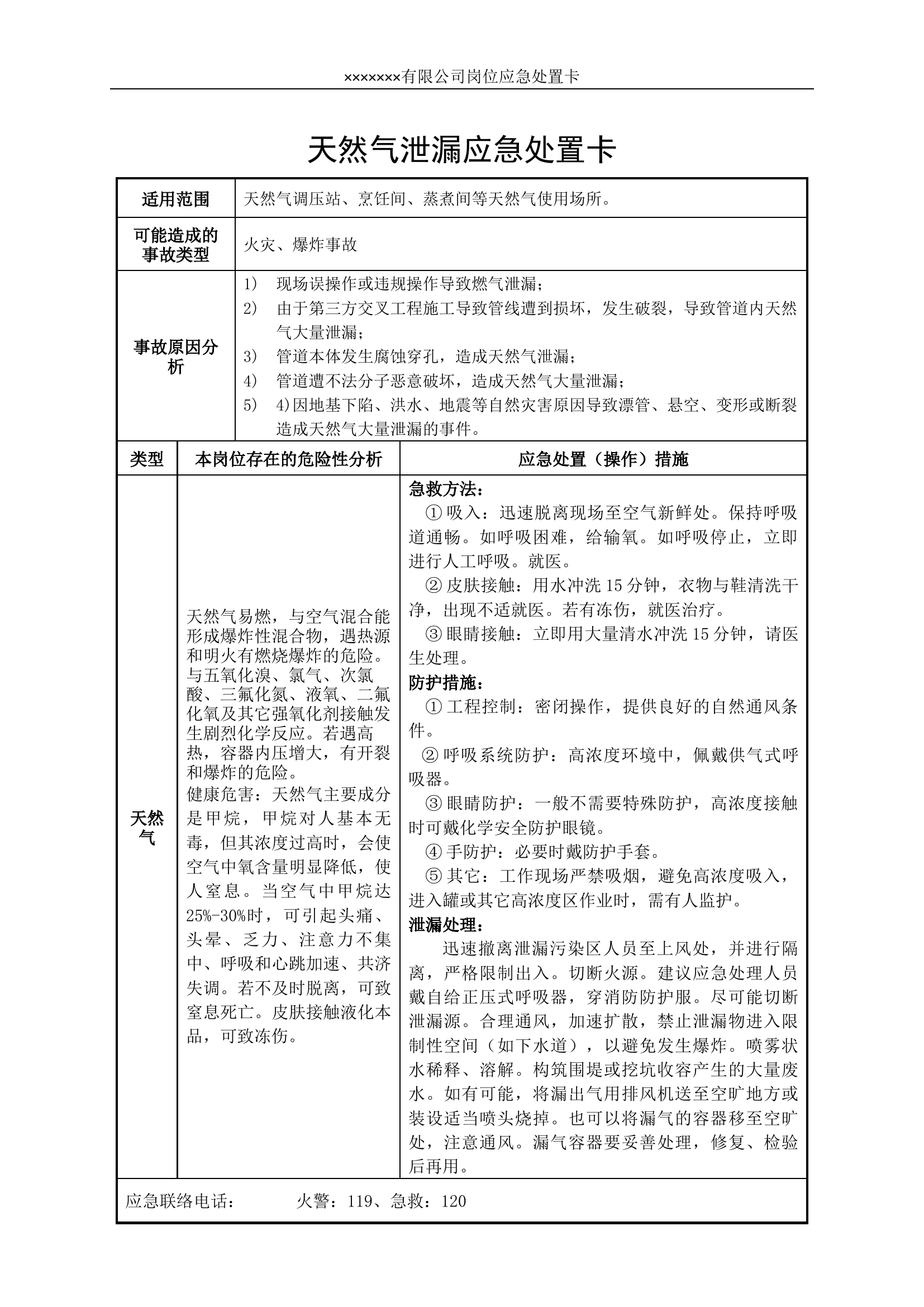 天然气泄漏应急处置卡.docx 第1页