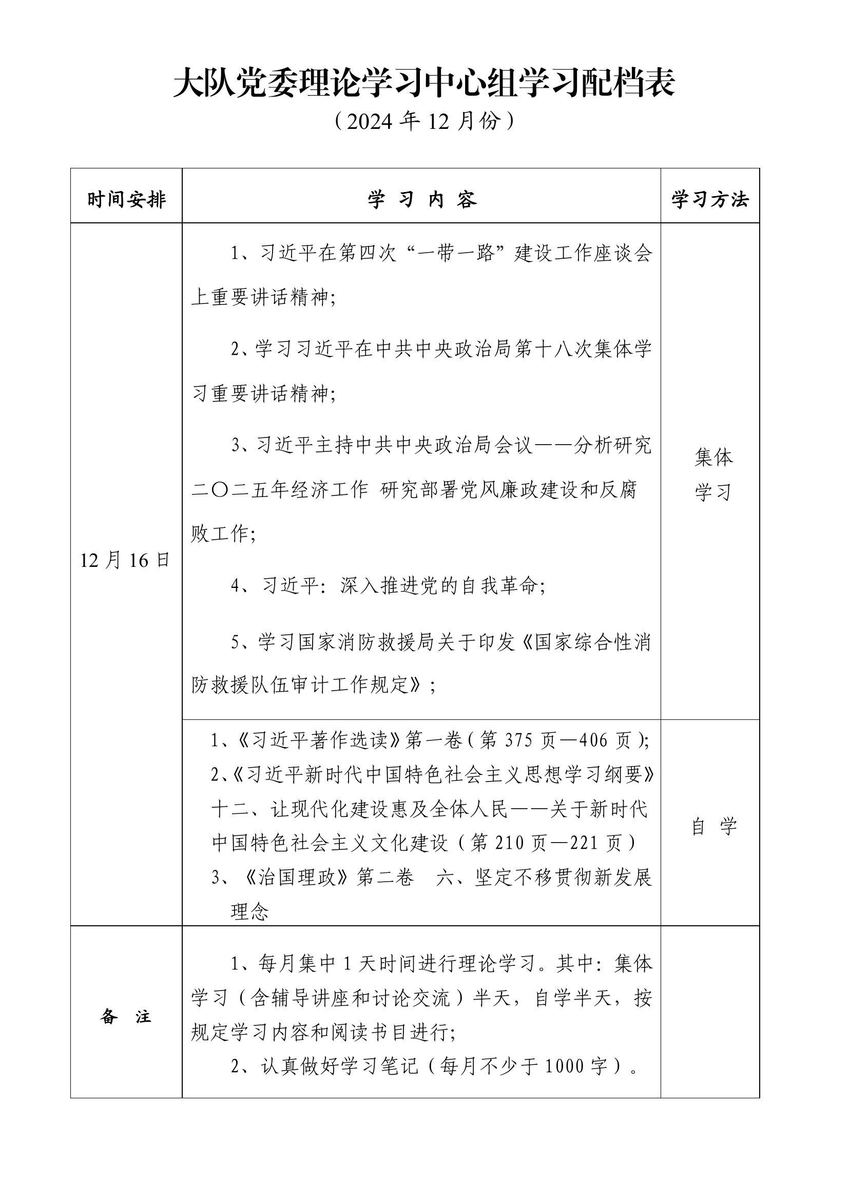 大队党委理论学习中心组学习配档表2024-12 第1页