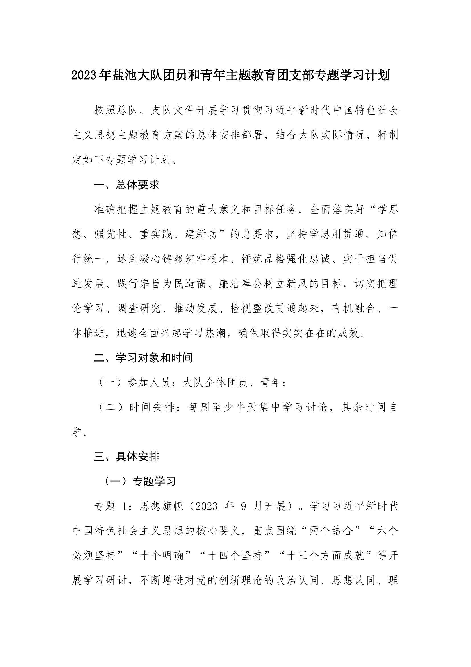 2023年度团员青年团支部学习贯彻新时代中国特色社会主义思想主题教育学习计划.docx 第1页