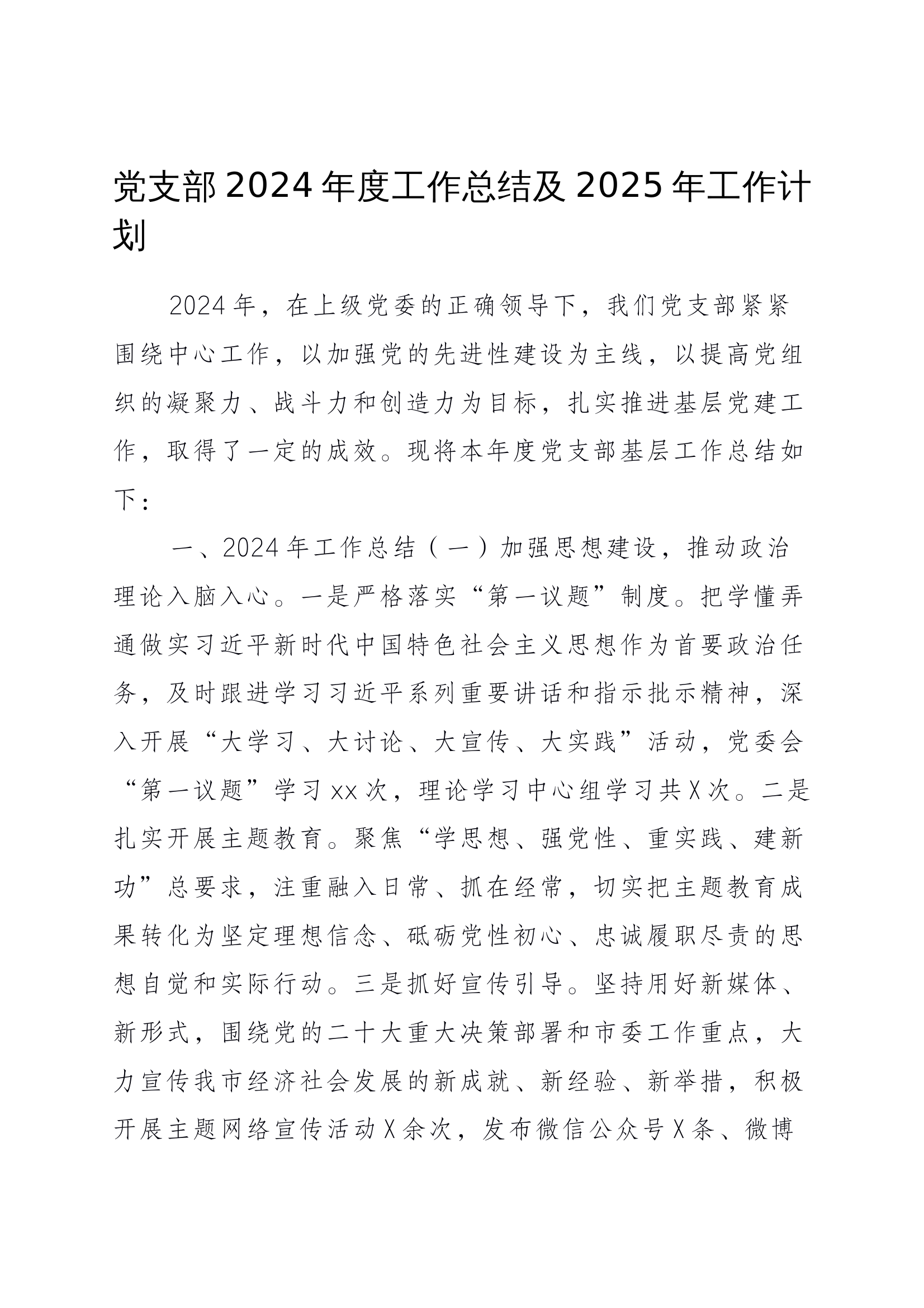 党支部2024年度工作总结及2025年工作计划 第1页