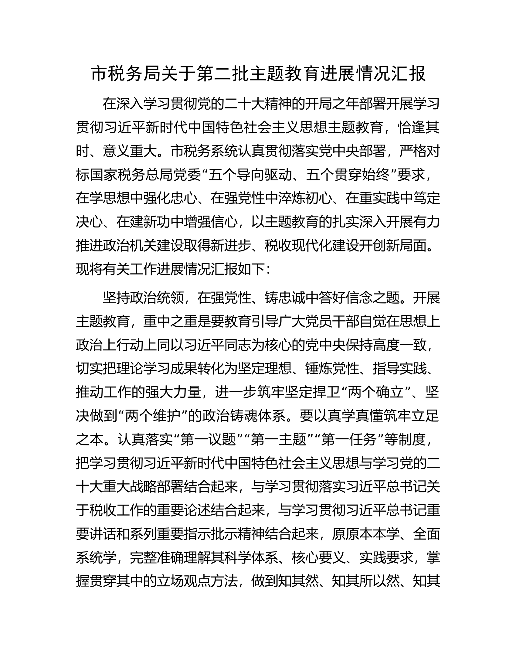市税务局关于第二批主题教育进展情况汇报.docx 第1页
