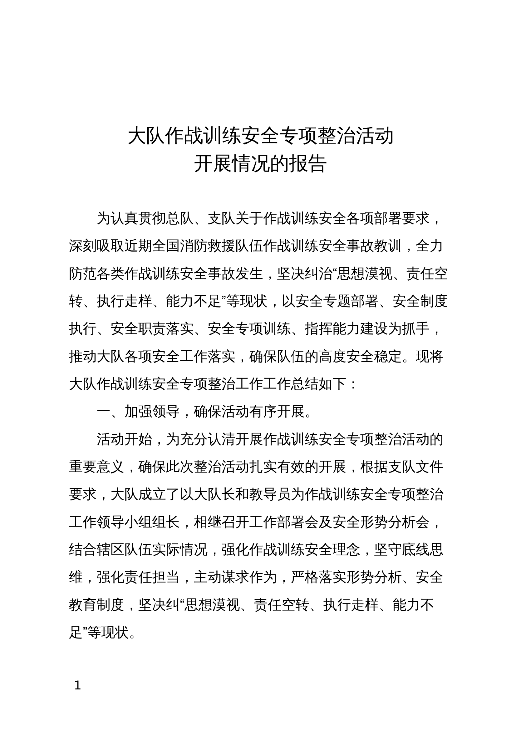 2024年大队作战训练安全专项工作总结 第1页