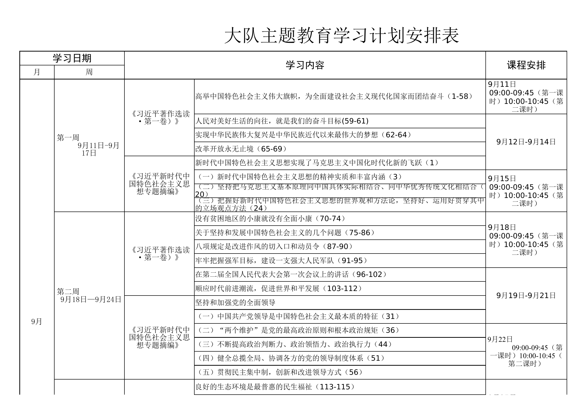 大队第二批次主题教育学习计划安排表（超全下载就能用）.xlsx 第1页