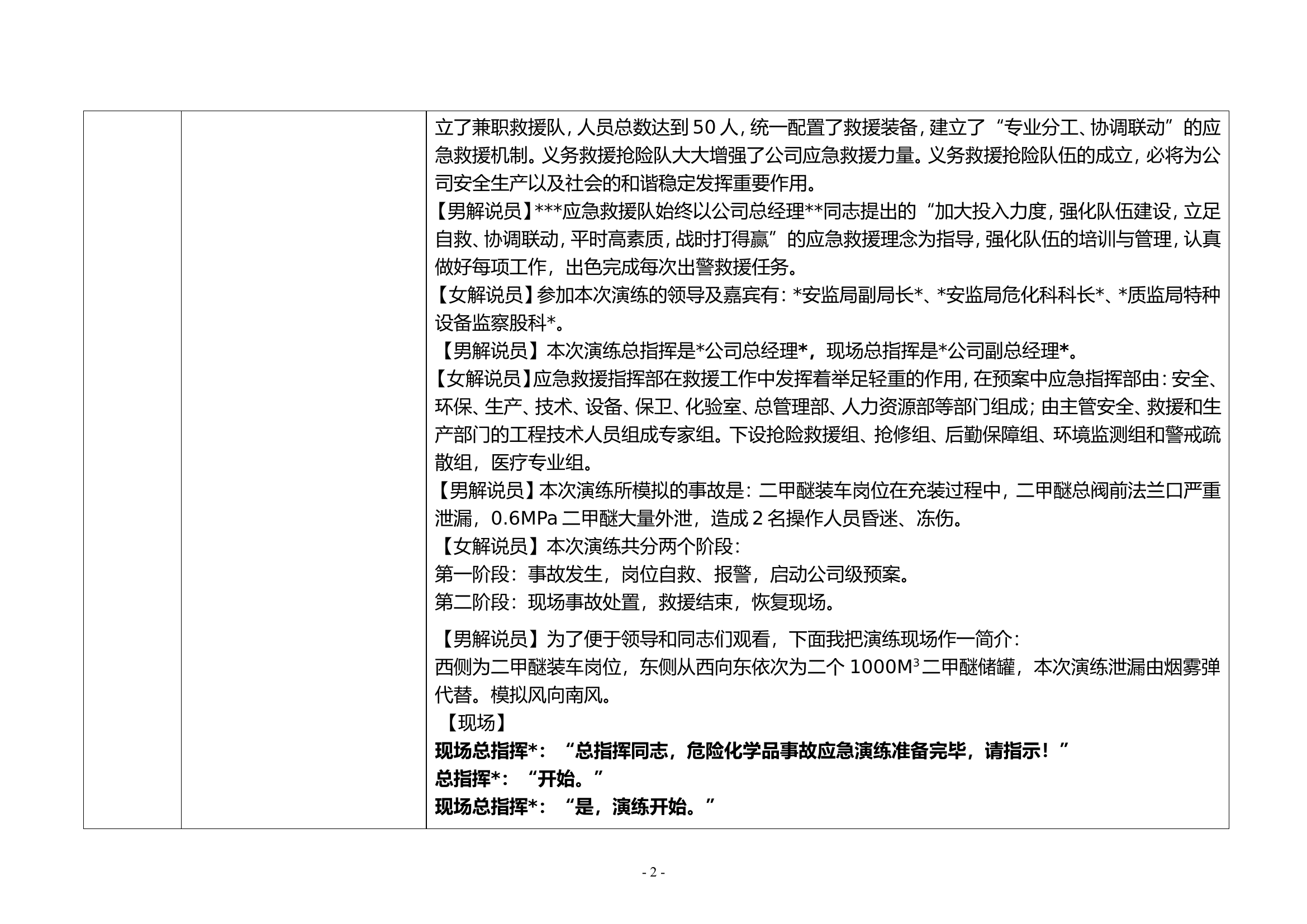 【演练脚本】危险化学品泄露事故应急救援演练方案（9页）.doc 第2页