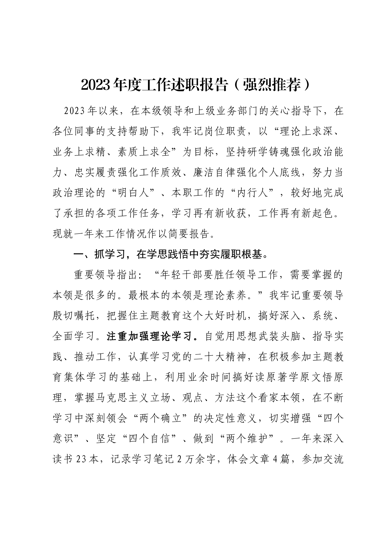2023年度工作述职报告（强烈推荐）.docx 第1页