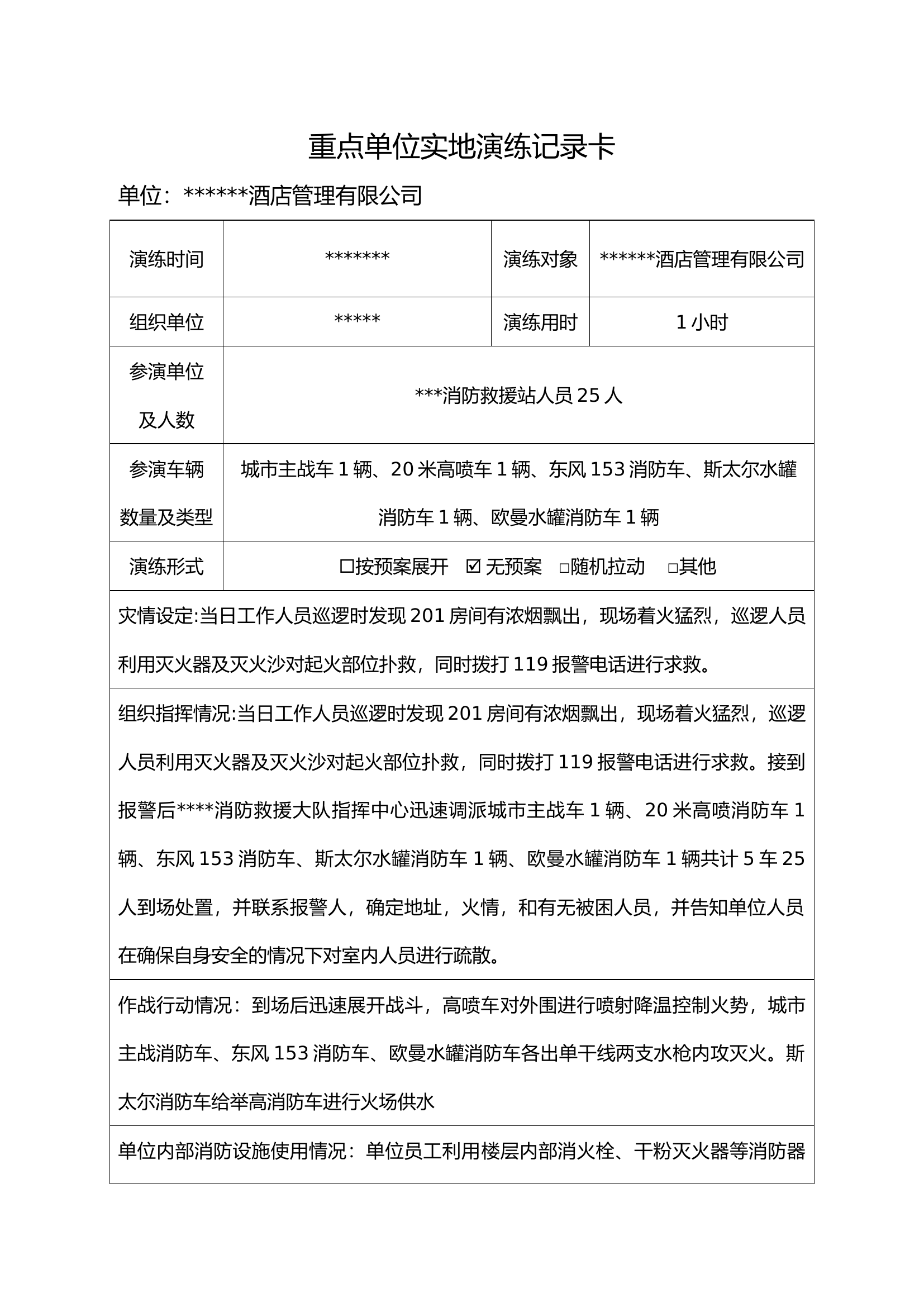 xx酒店管理有限公司演练记录.docx 第1页