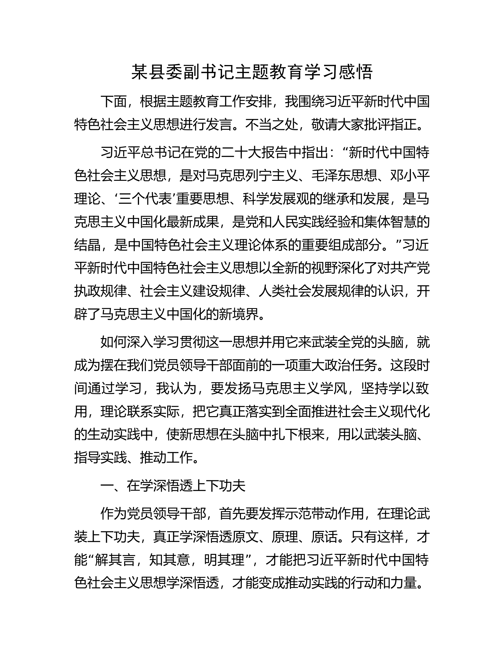某县委副书记主题教育学习感悟.docx 第1页