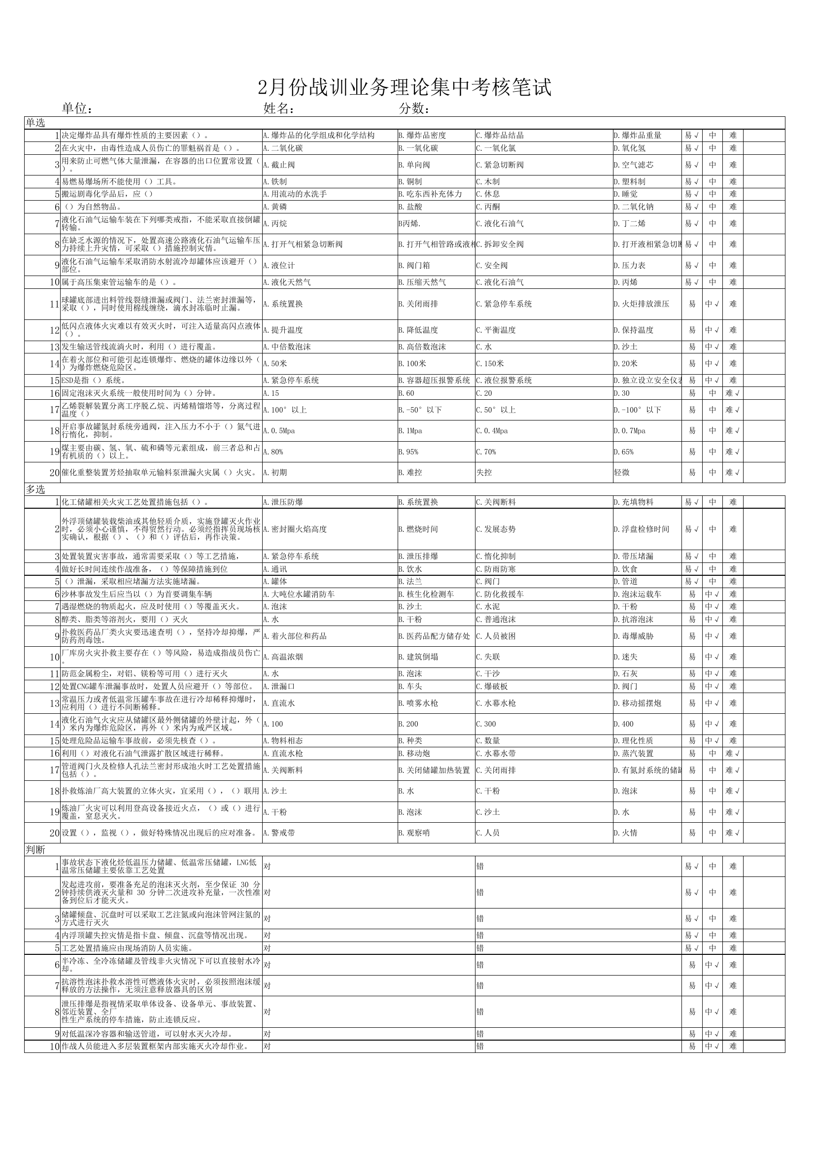 2月份战训业务理论集中考核笔试.xlsx 第1页