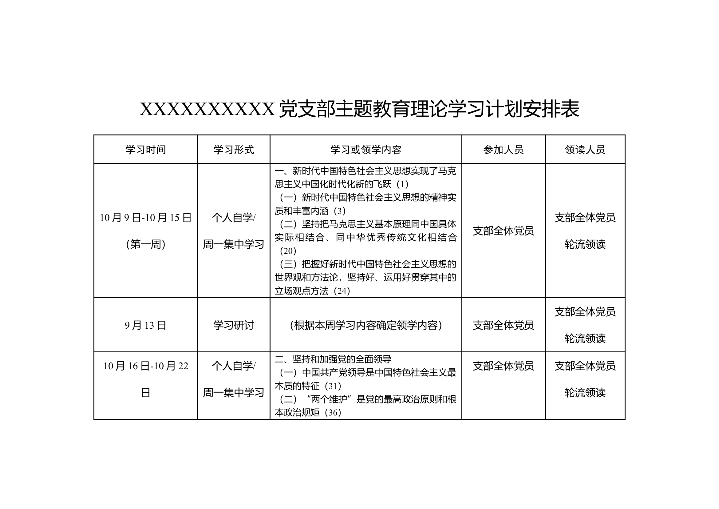 第二批学习新时代中国特色社会主义主题教育党支部学习计划表(超全修改名字就能用).docx 第1页